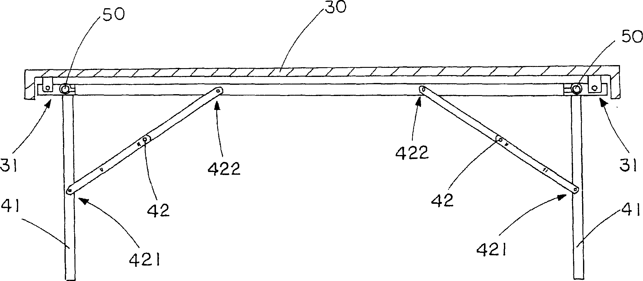 Foldable table with longitudinal mid-support arrangement