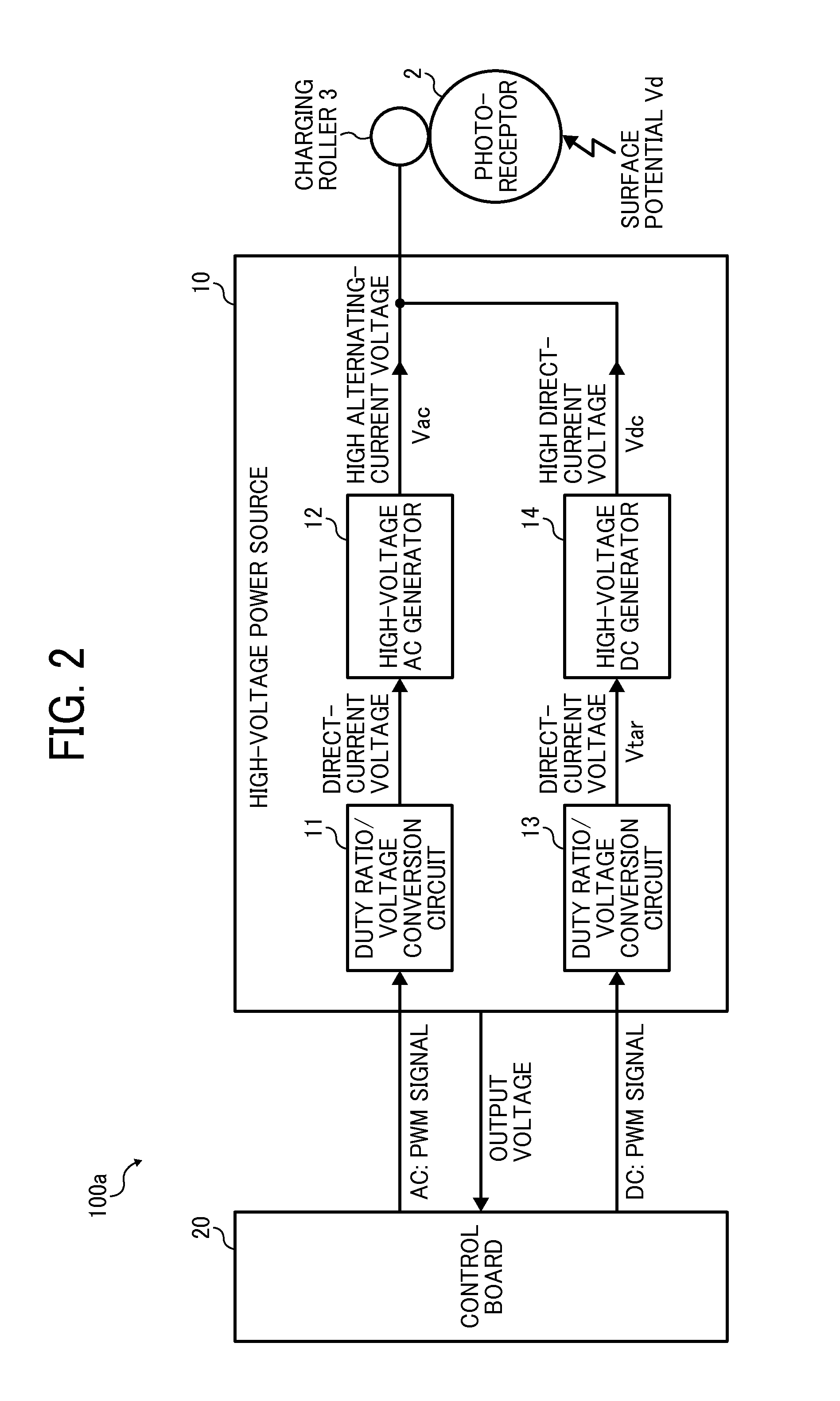 High-voltage power source, charging device incorporating same, and high-voltage power supplying method