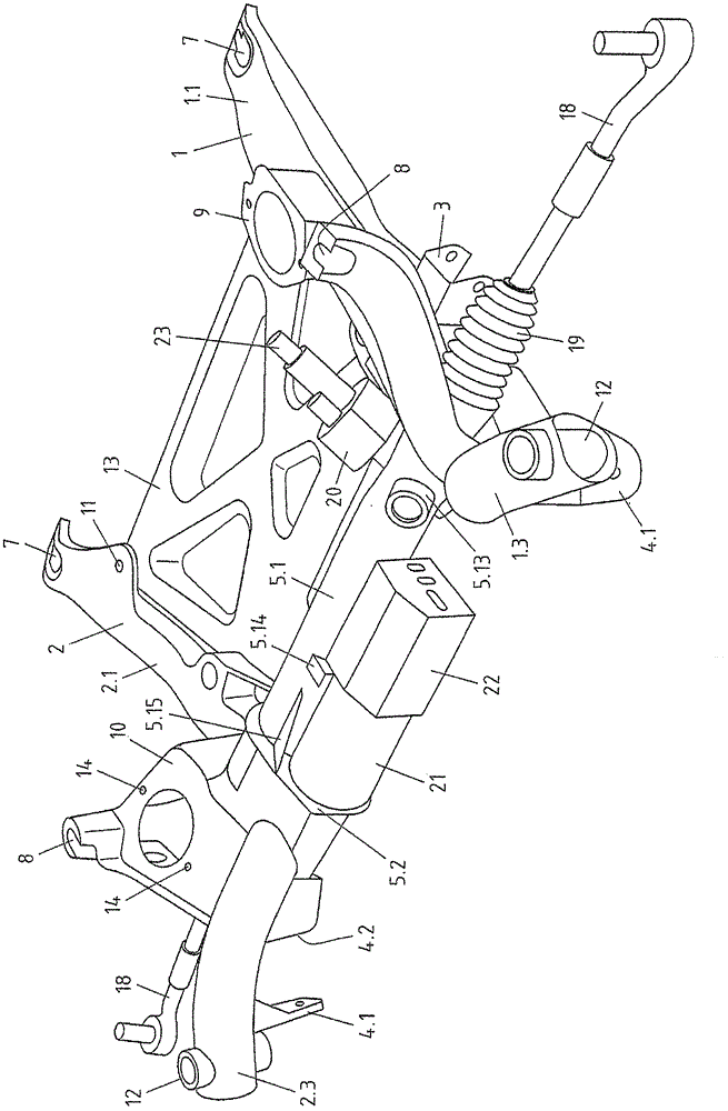 Front axle carrier with integrated steering box