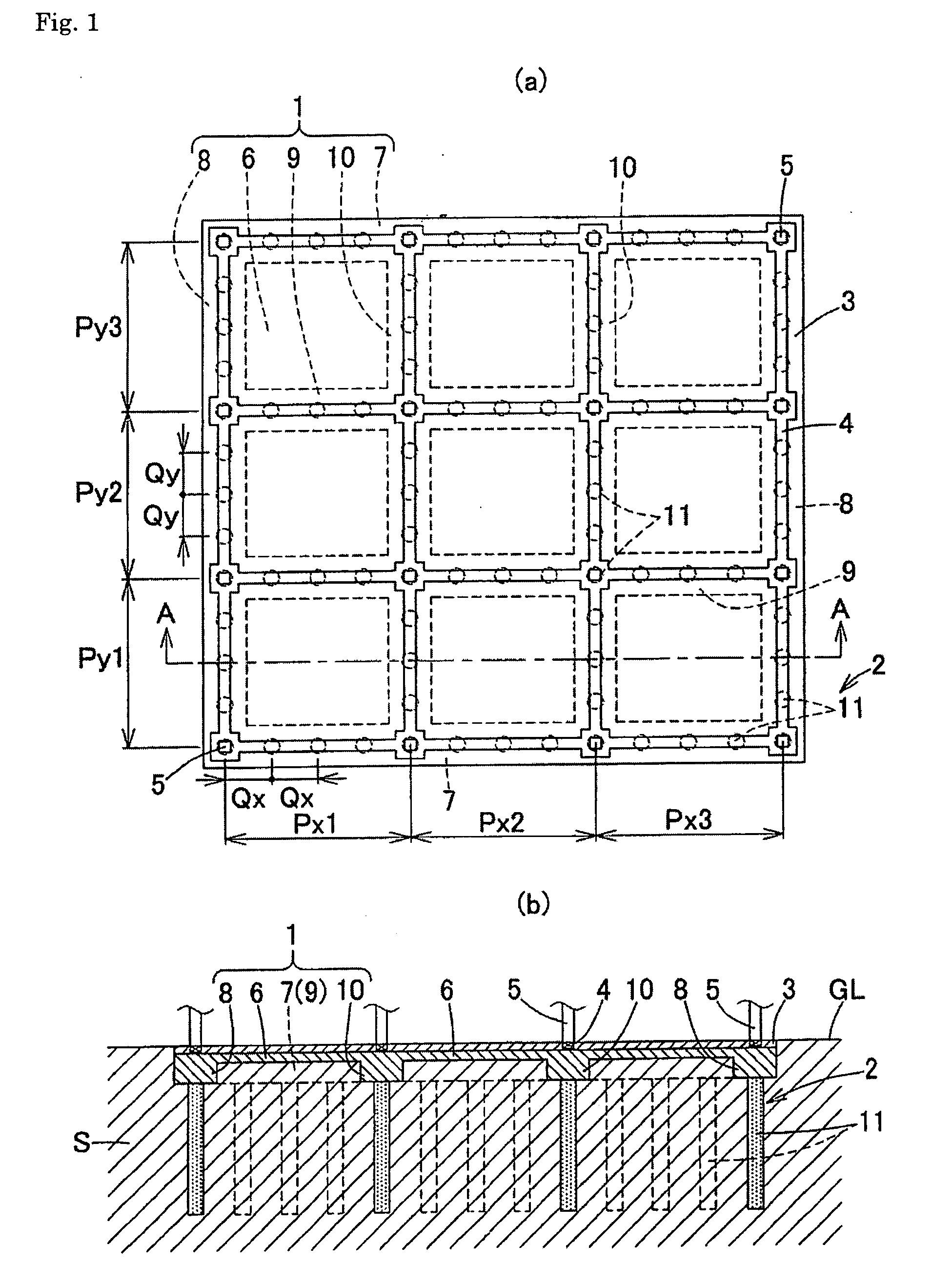 Building foundation structure formed with soil improving body and raft foundation and construction method for soil improvement and raft foundation
