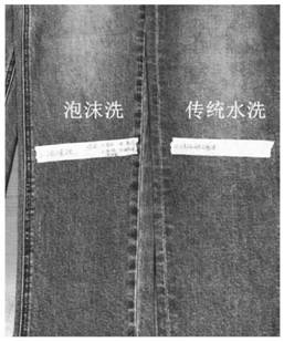 Foam washing method for denim fabric