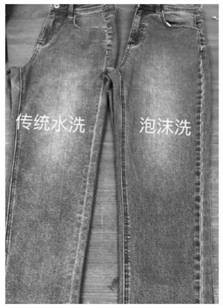 Foam washing method for denim fabric