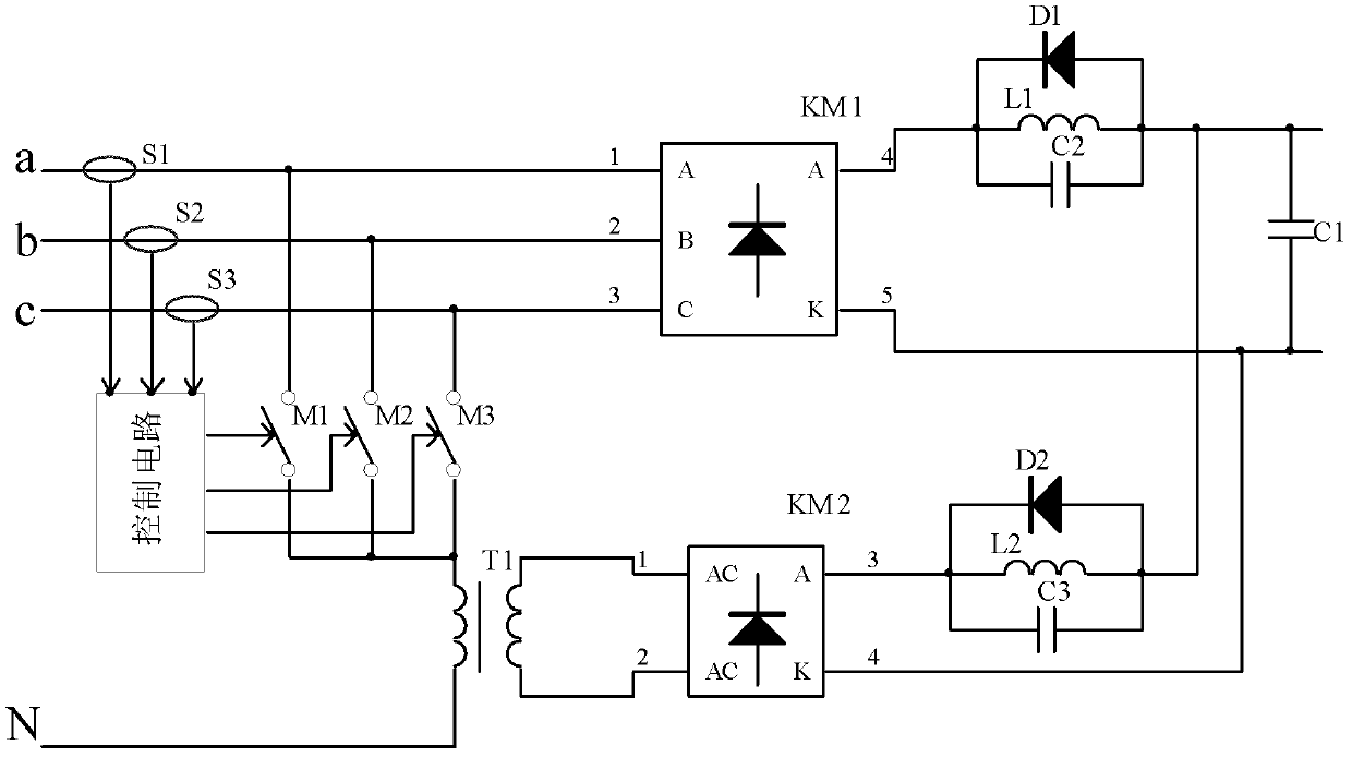 Three-phase rectifier circuit with low harmonic wave continuous input current