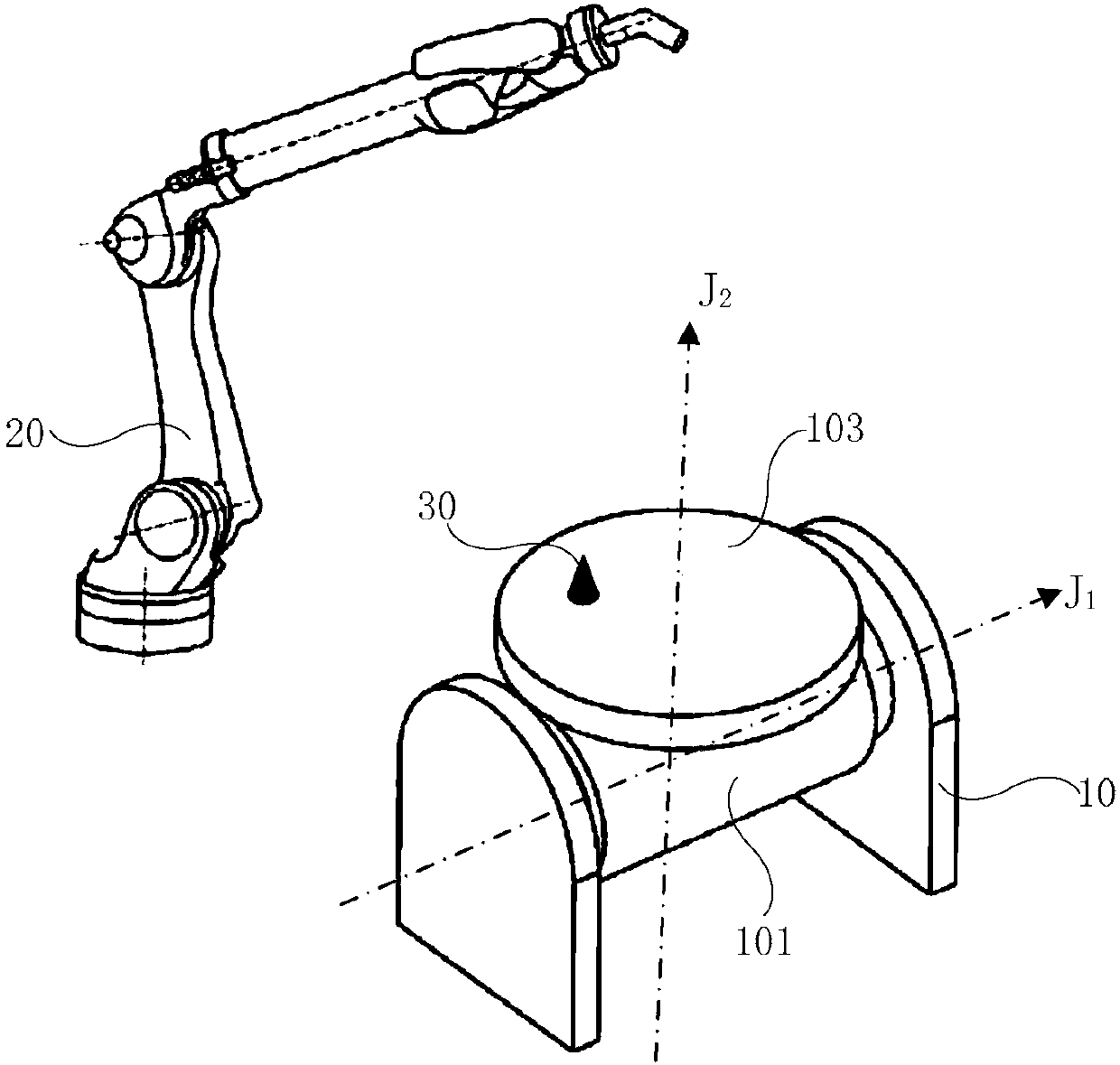 Calibration method for position and posture relationship between robot and position changing machine