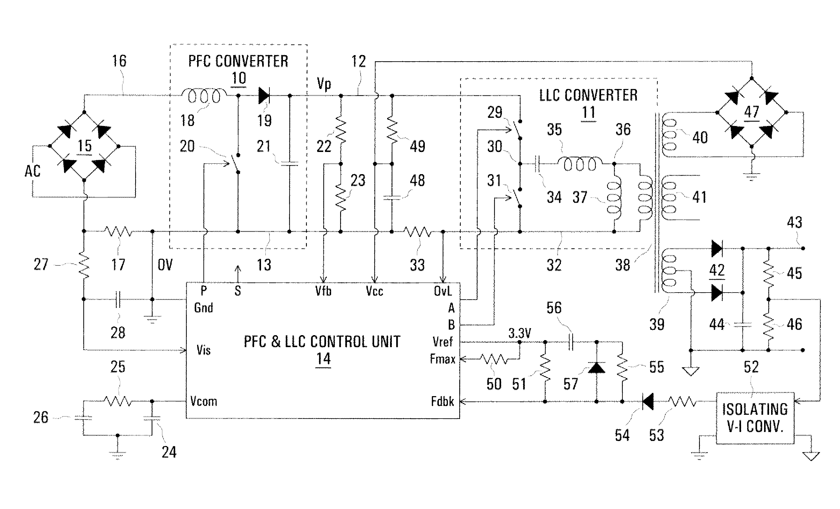 Control arrangement for a pfc power converter
