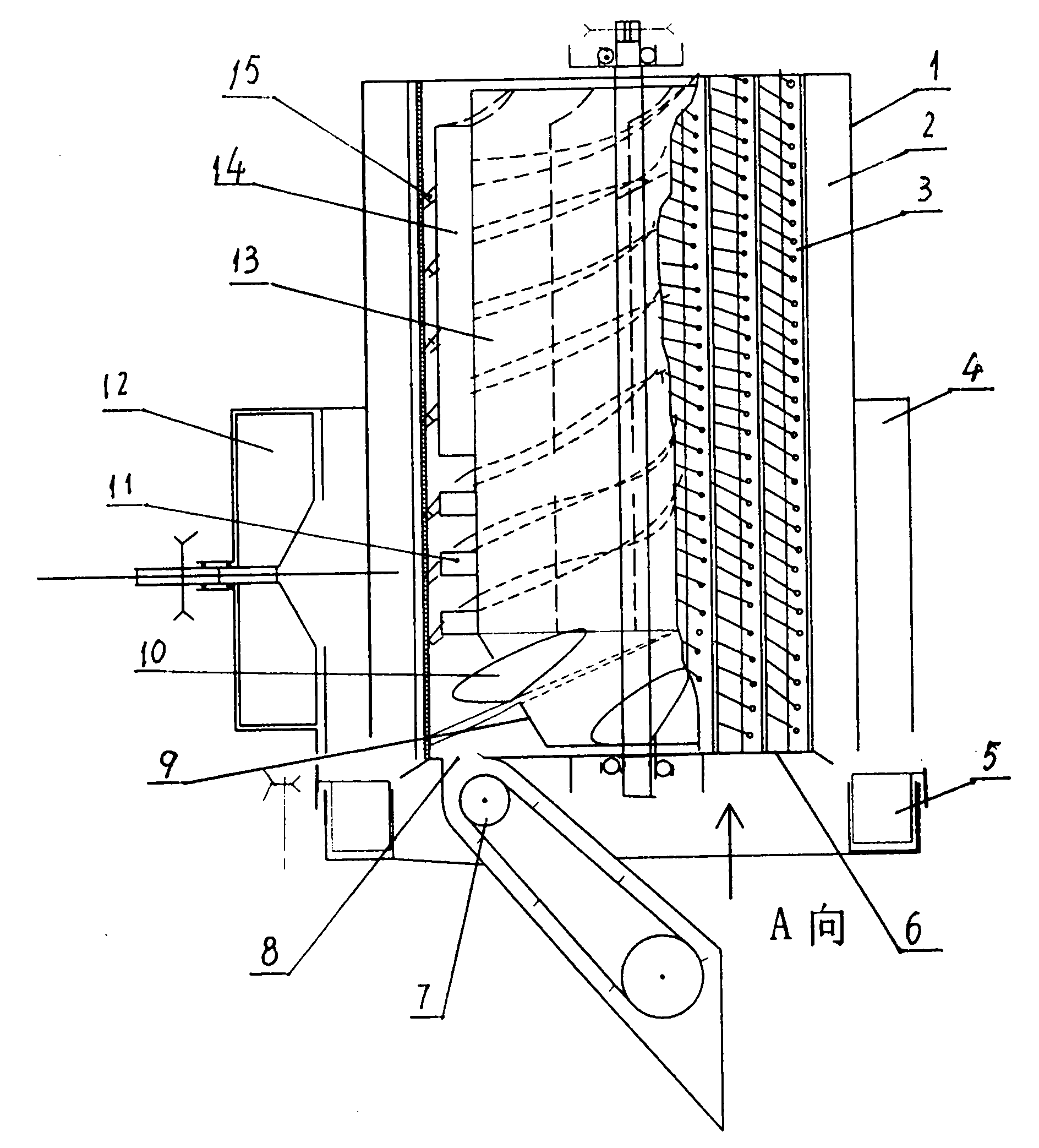 Bottom-feeding vertical type axial flow threshing device