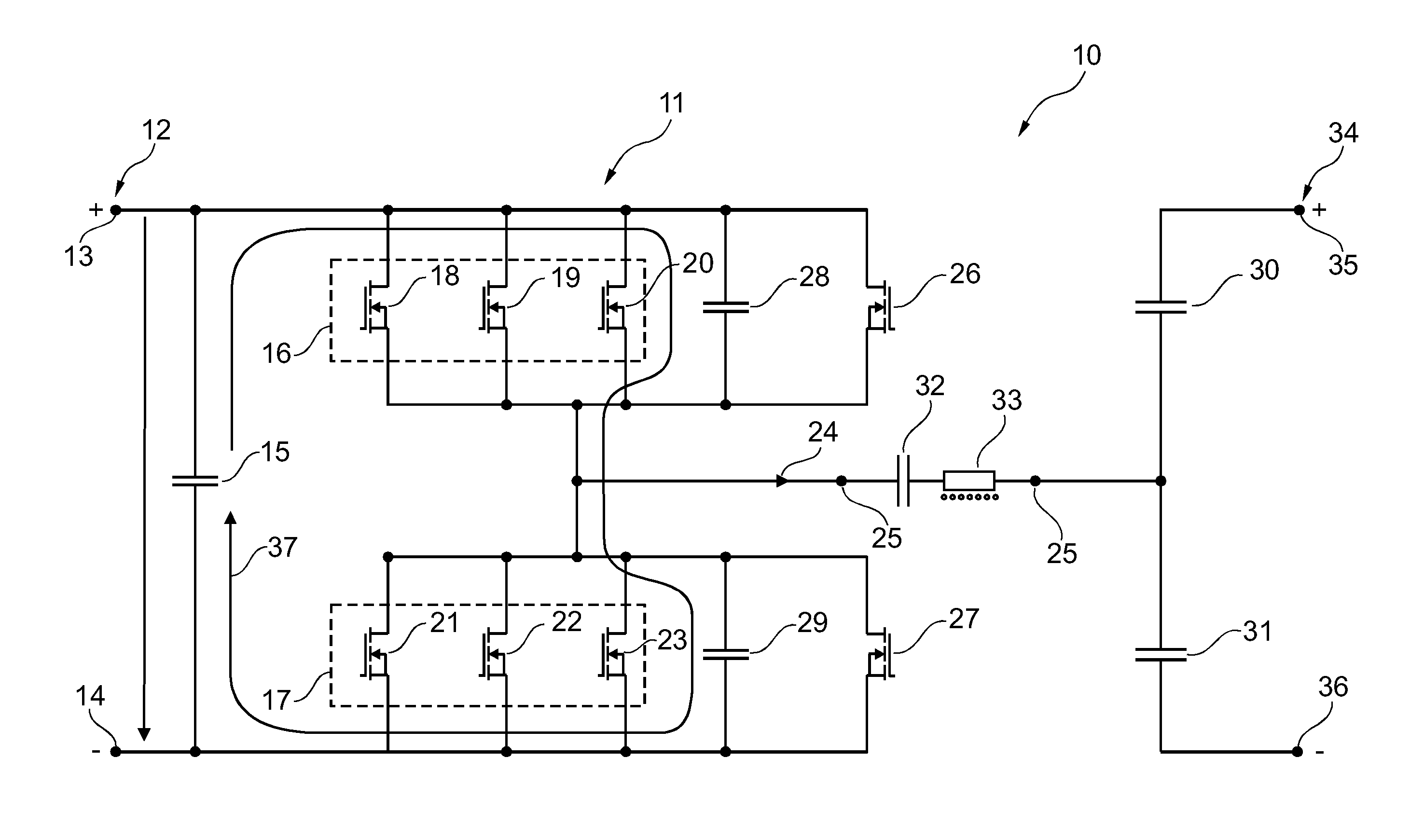 Switching device for an x-ray generator