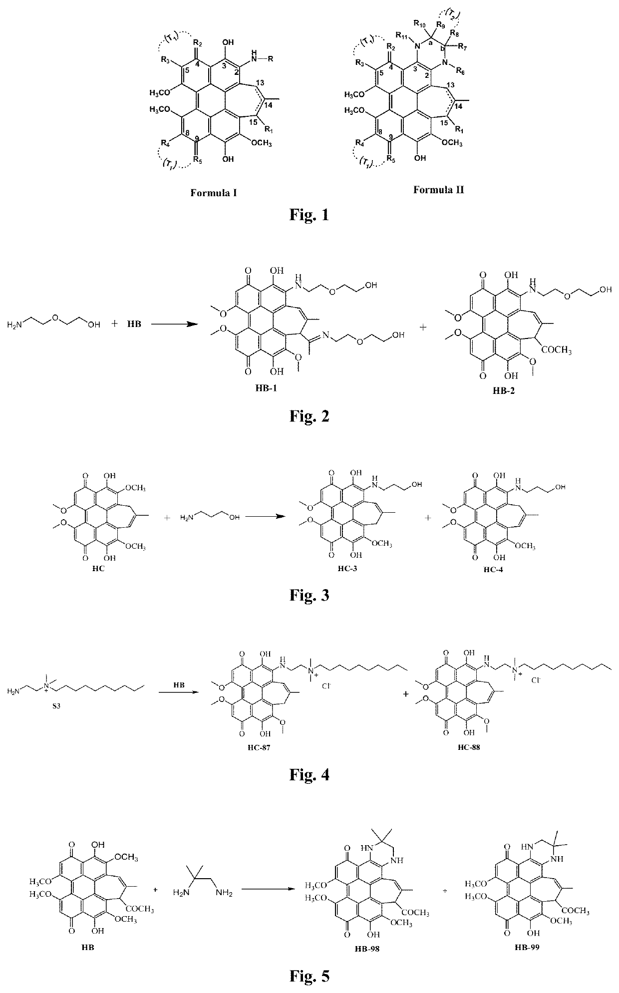 Monosubstituted or polysubstituted amphiphilic hypocrellin derivative, and preparation method and application thereof