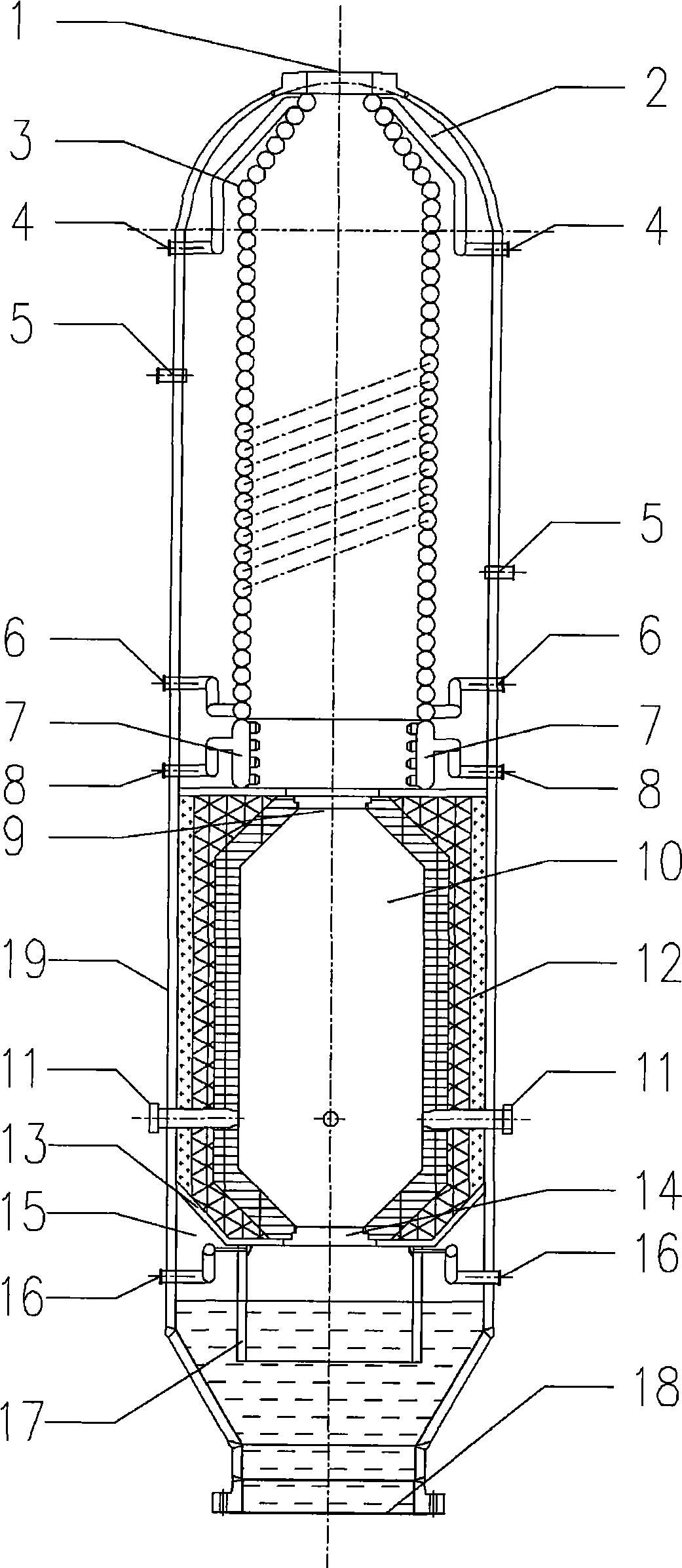 Gasifying device for liquid fuel or solid fuel aqueous slurry
