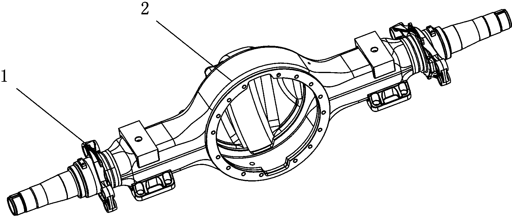 Rear axle housing with high-intensity brake bottom plates
