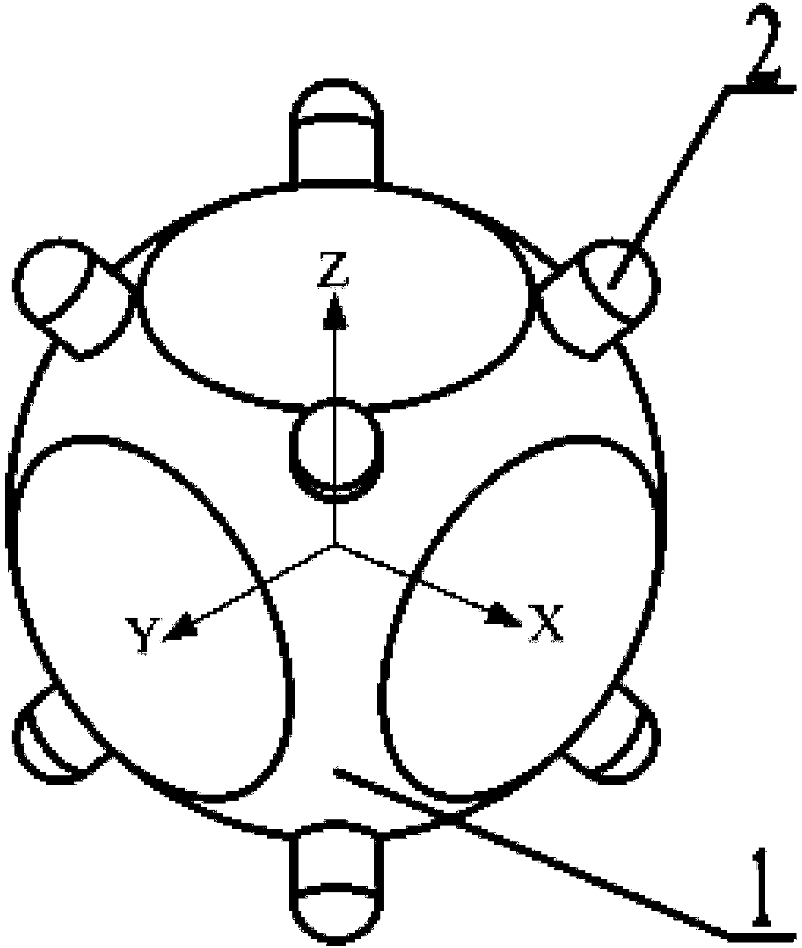 Three-degree-of-freedom spherical stator base body of ultrasonic motor stator and excitation method of stator base body