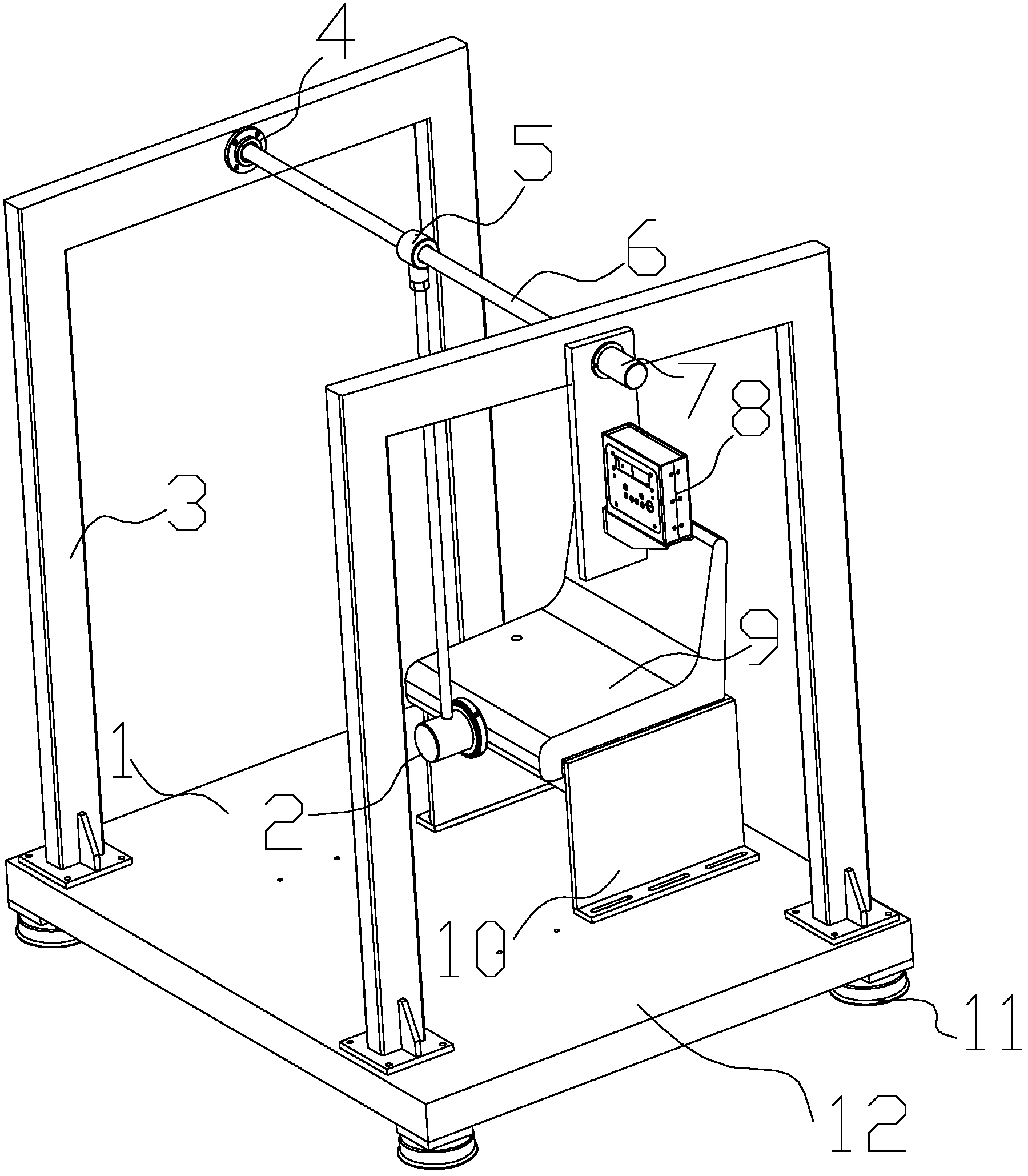 Test device and test method for horizontal impact of chair