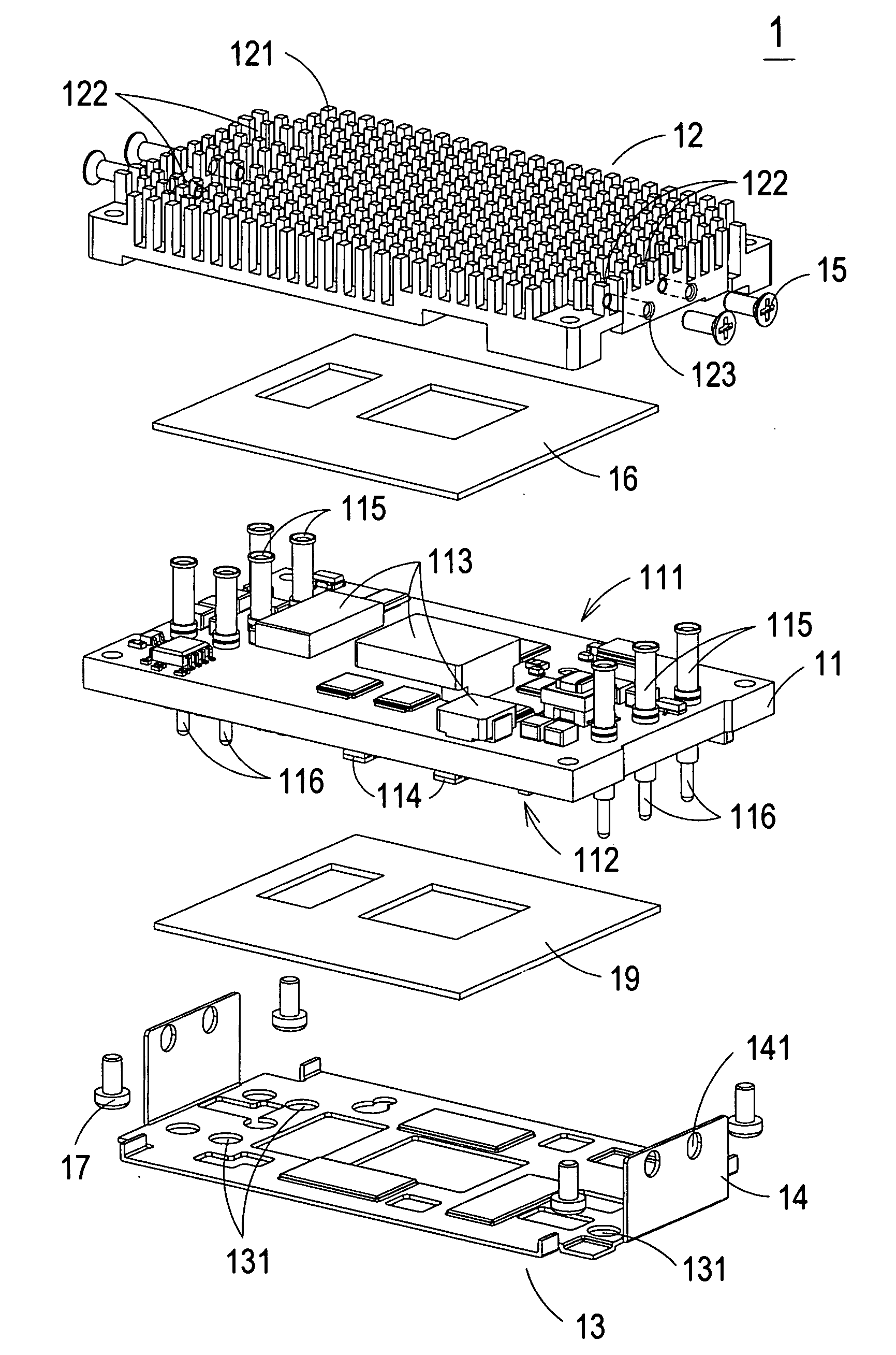 Electronic device with dual heat dissipating structures