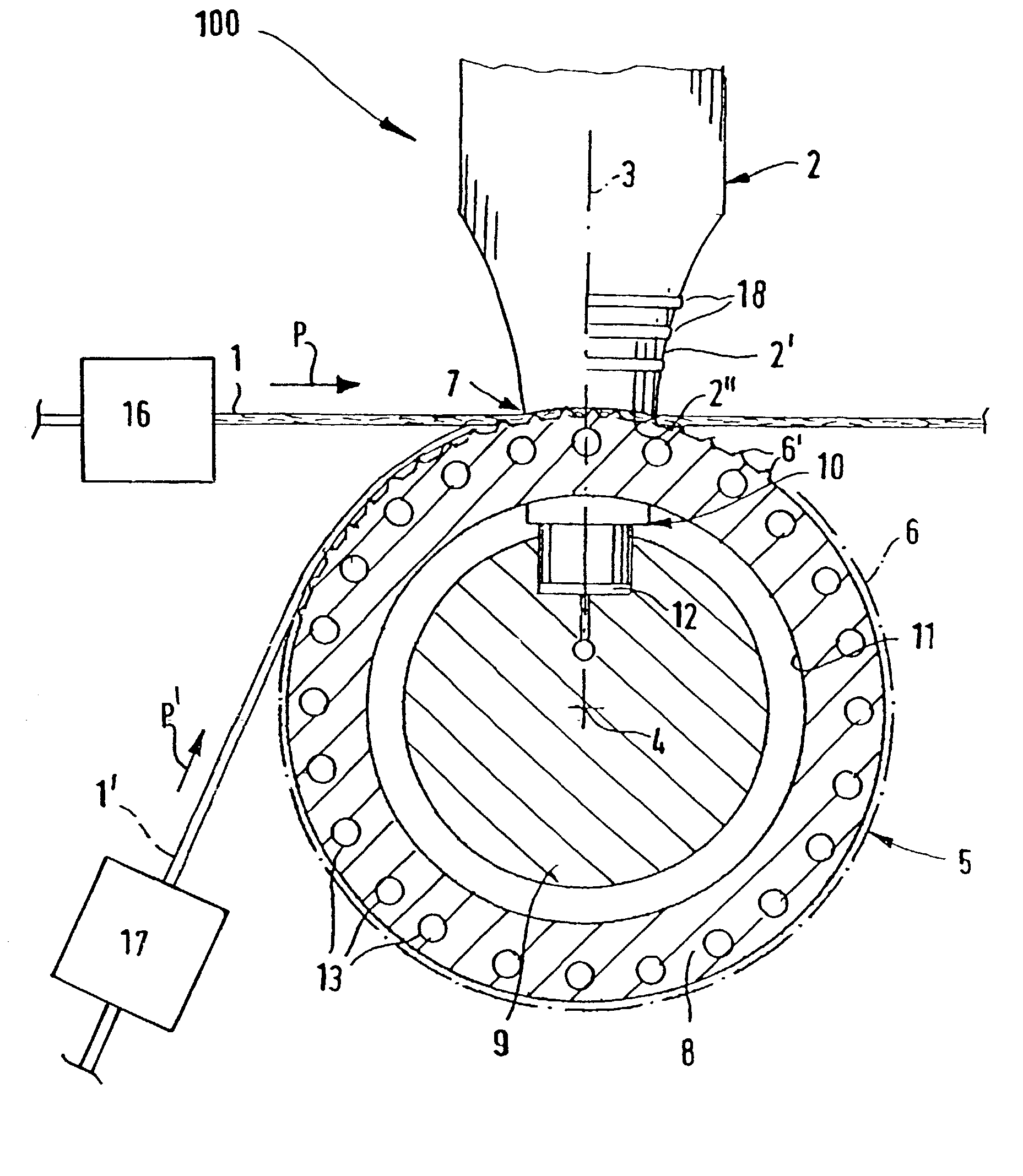 Method and device for ultrasound treatment of a fabric