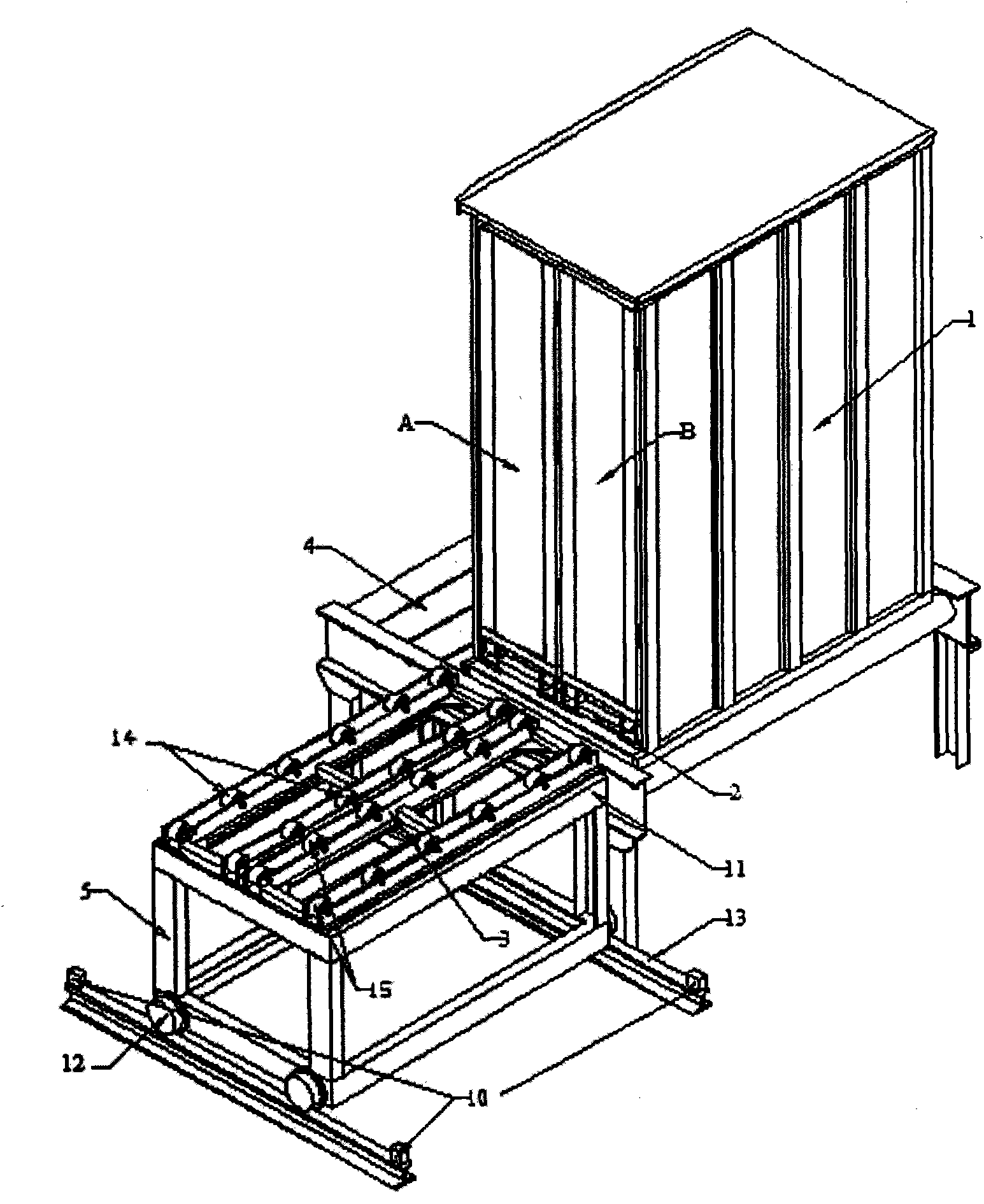 Device for transposing inner boxes as irradiation containers for irradiation device and operation method thereof