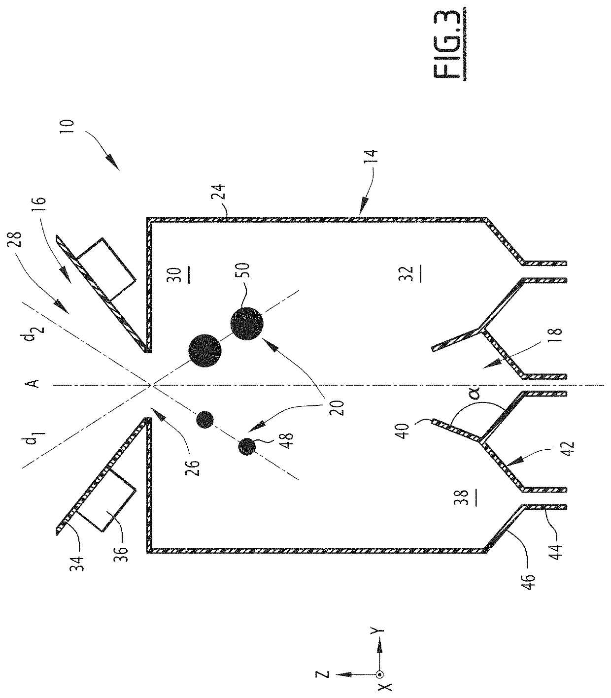 Electrostatic separation device, and associated separation method and use