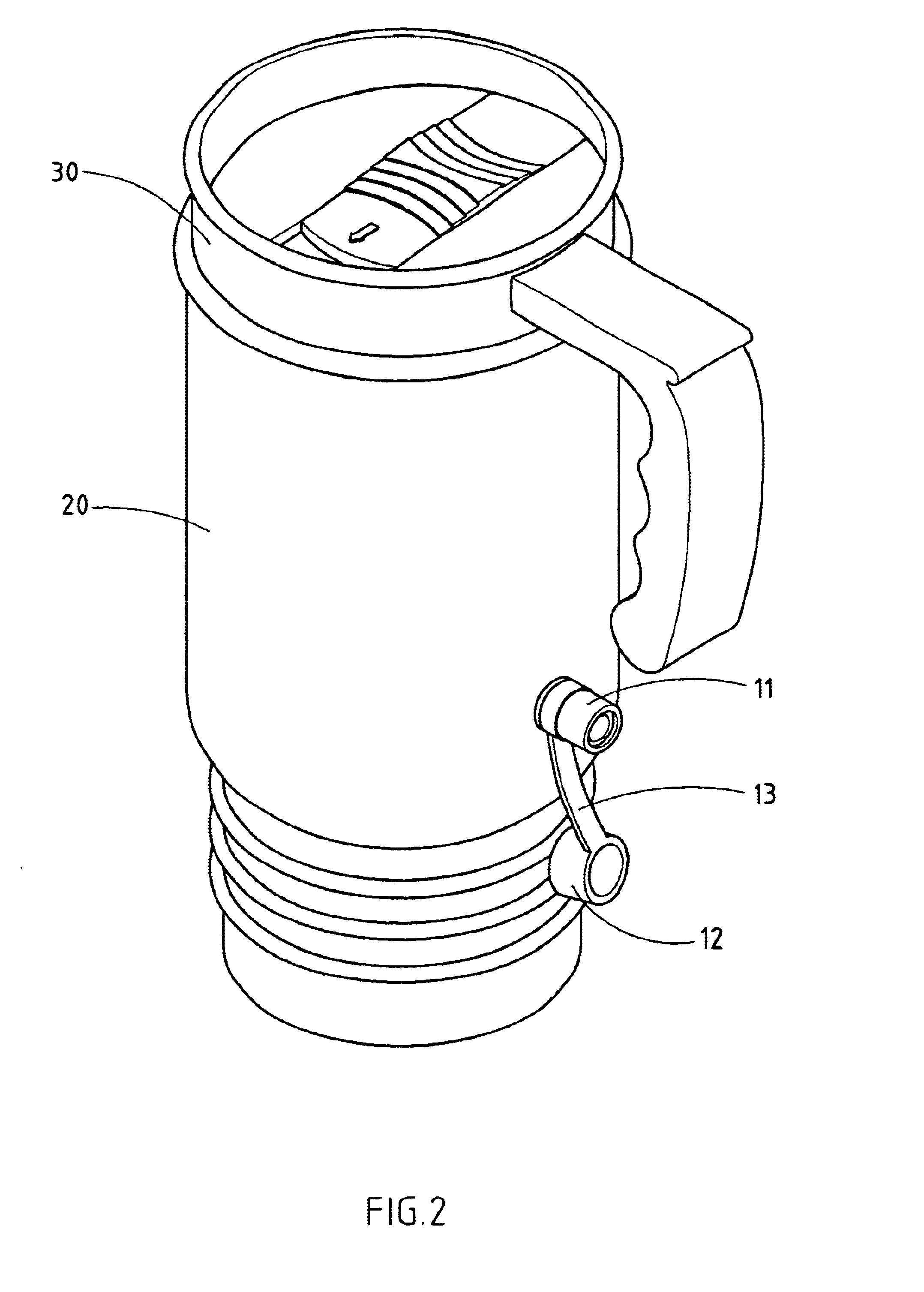 Built-in electric heating structure for a travel mug or thermos bottle