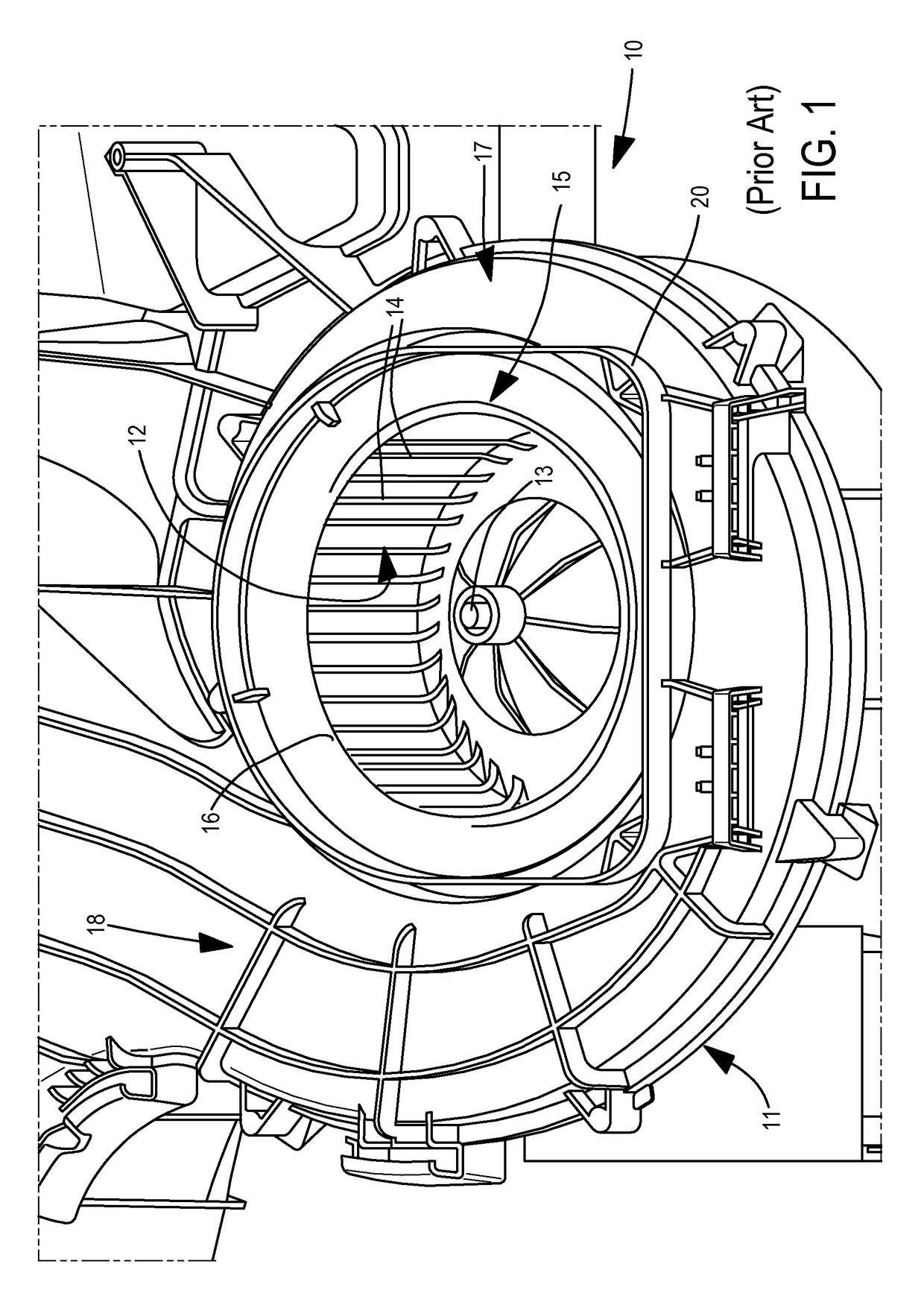 Suppression of blade passing frequency tone in automotive air handling system