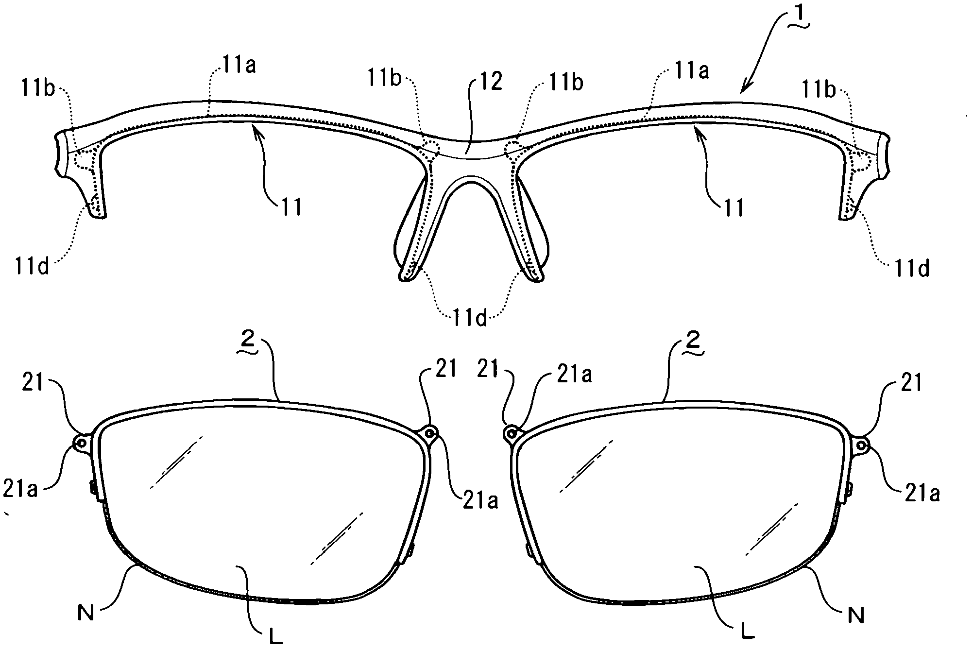 Lens mounting structure of eyeglass frame