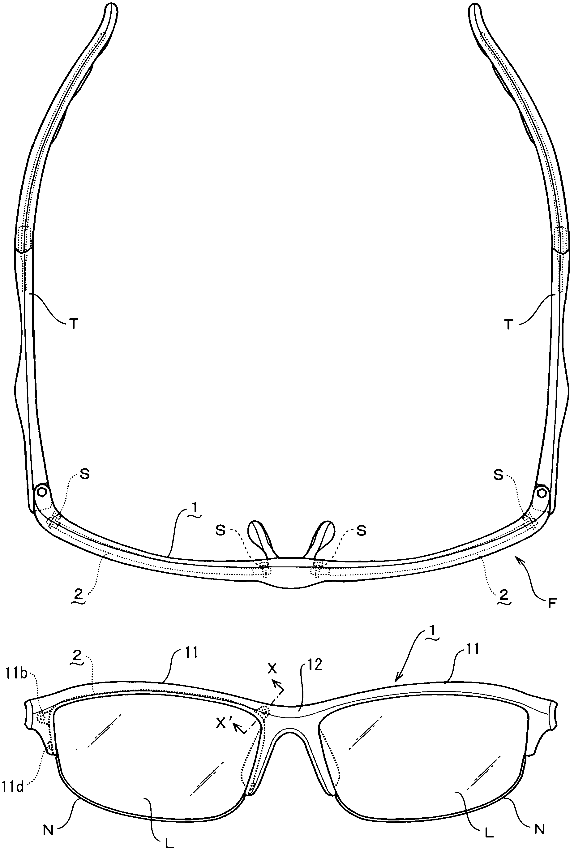 Lens mounting structure of eyeglass frame