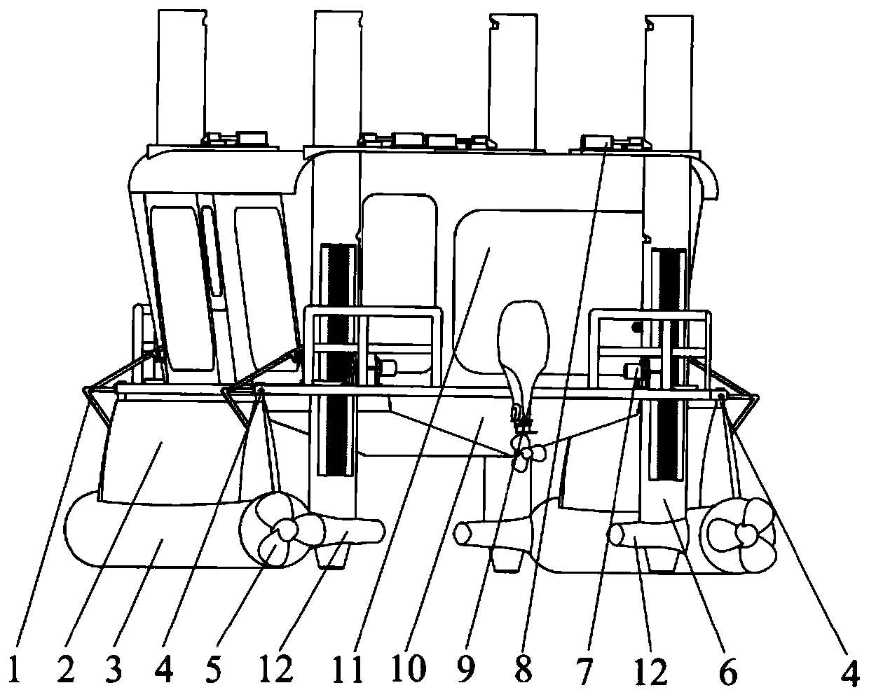 A small waterplane area two-body recreational boat with multi-functional submersible pillars