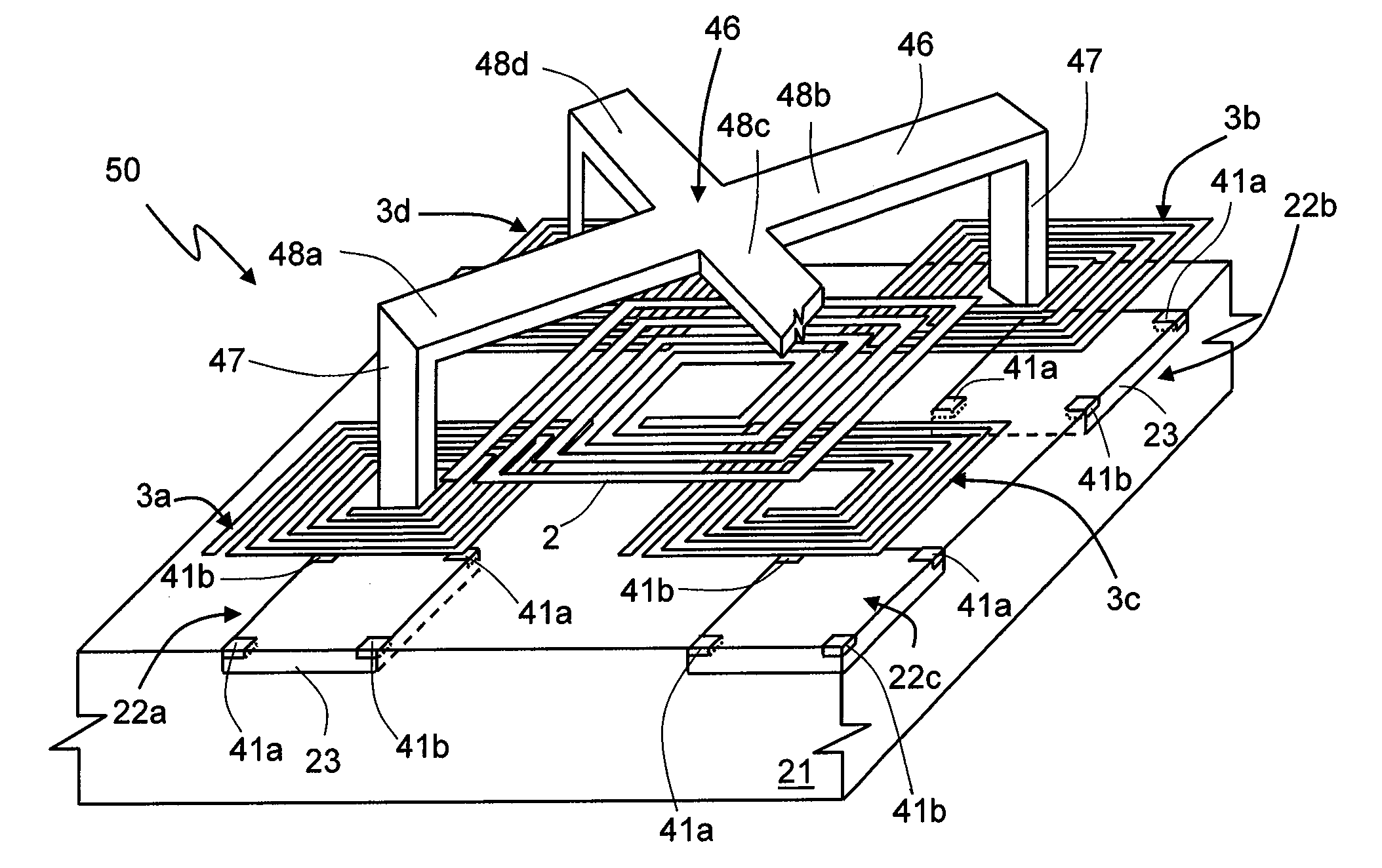 Integrated magnetic sensor for detecting horizontal magnetic fields and manufacturing process thereof