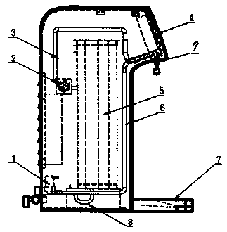 Boiling water machine with freely positioned water basin