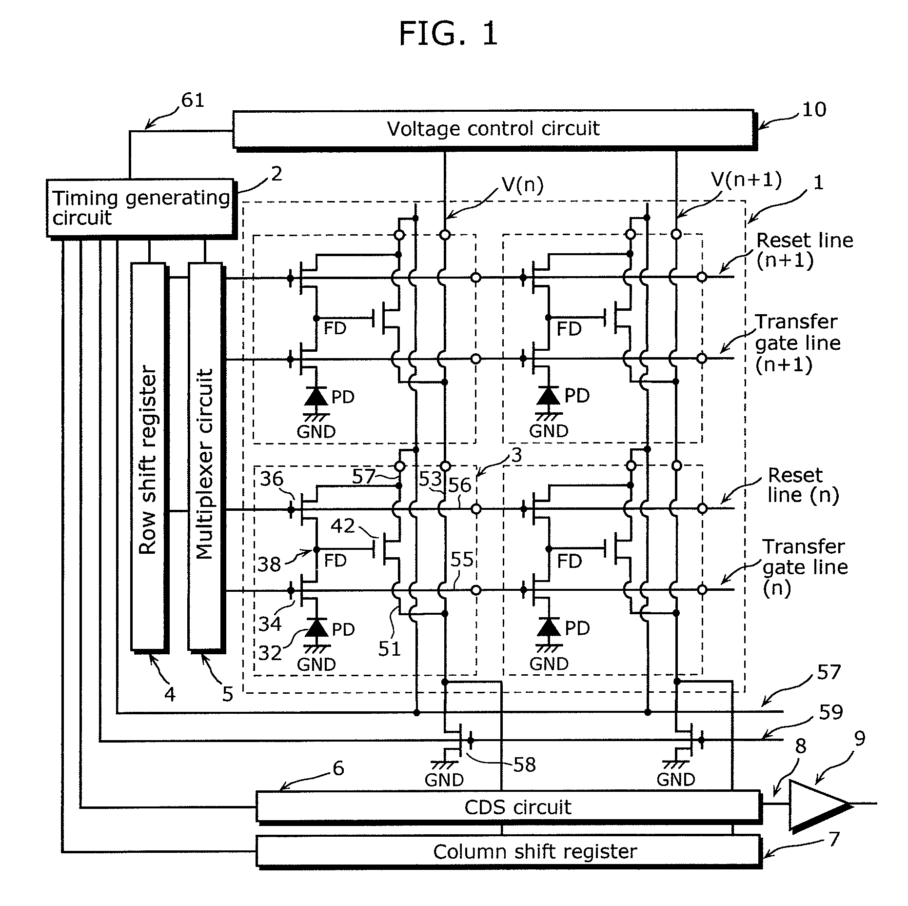 Solid-state imaging device having high floating diffusion reset potential