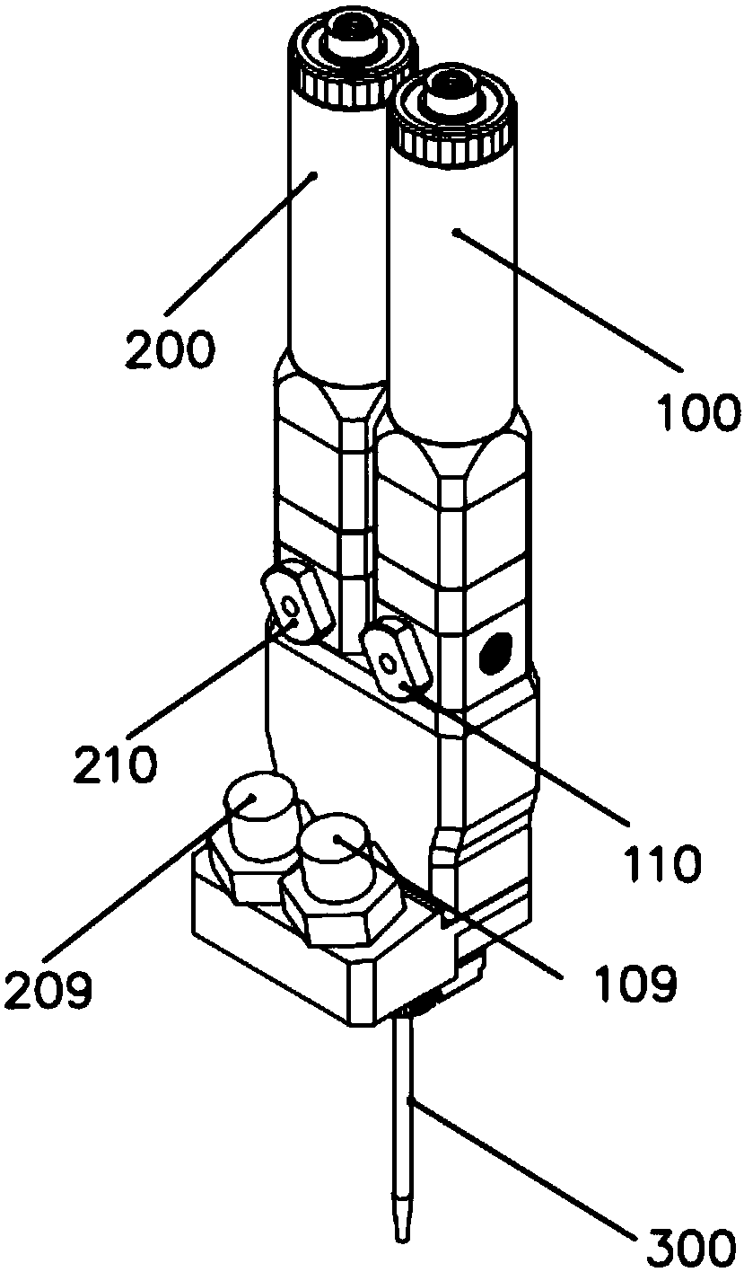 Double-liquid adhesive-dispensing device