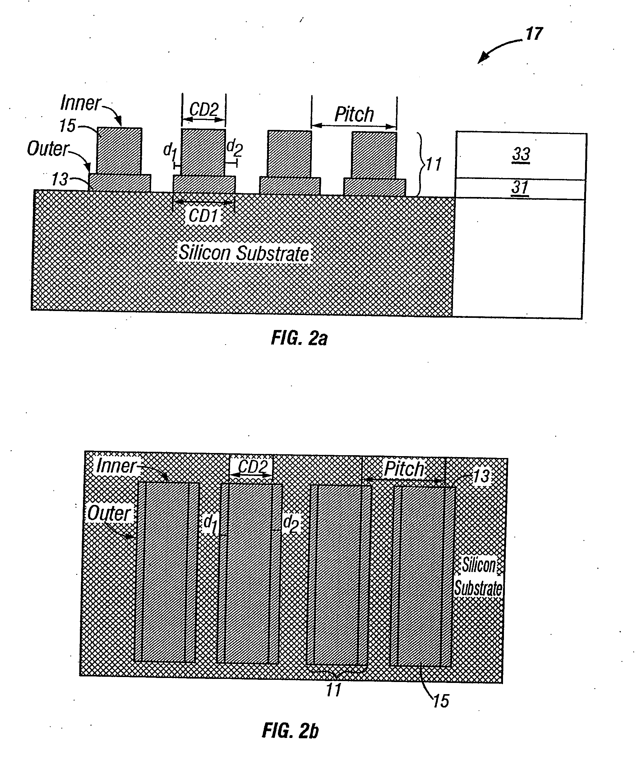 Periodic patterns and technique to control misalignment between two layers