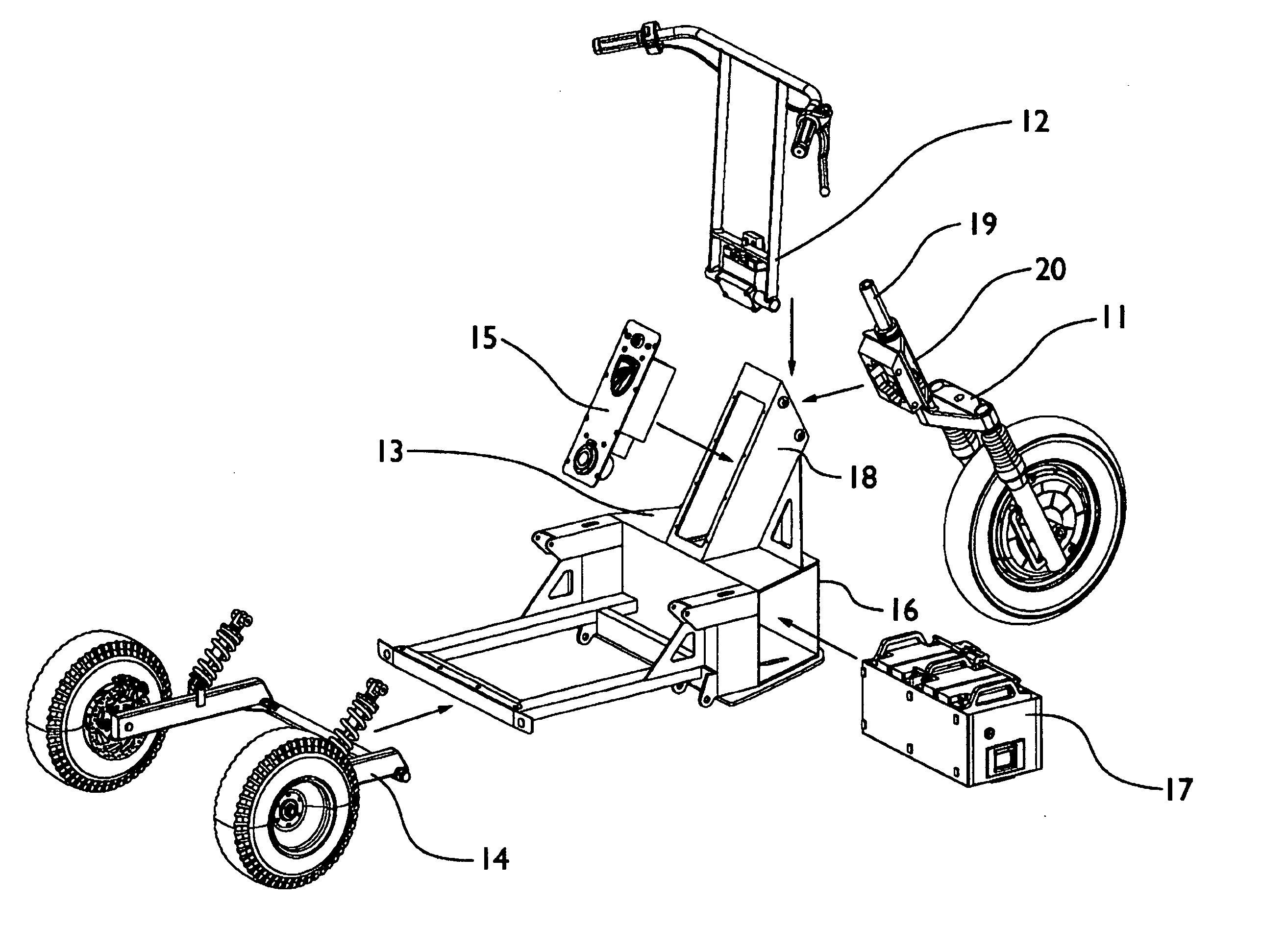 3-Wheeled stand-up personal mobility vehicle and components therein