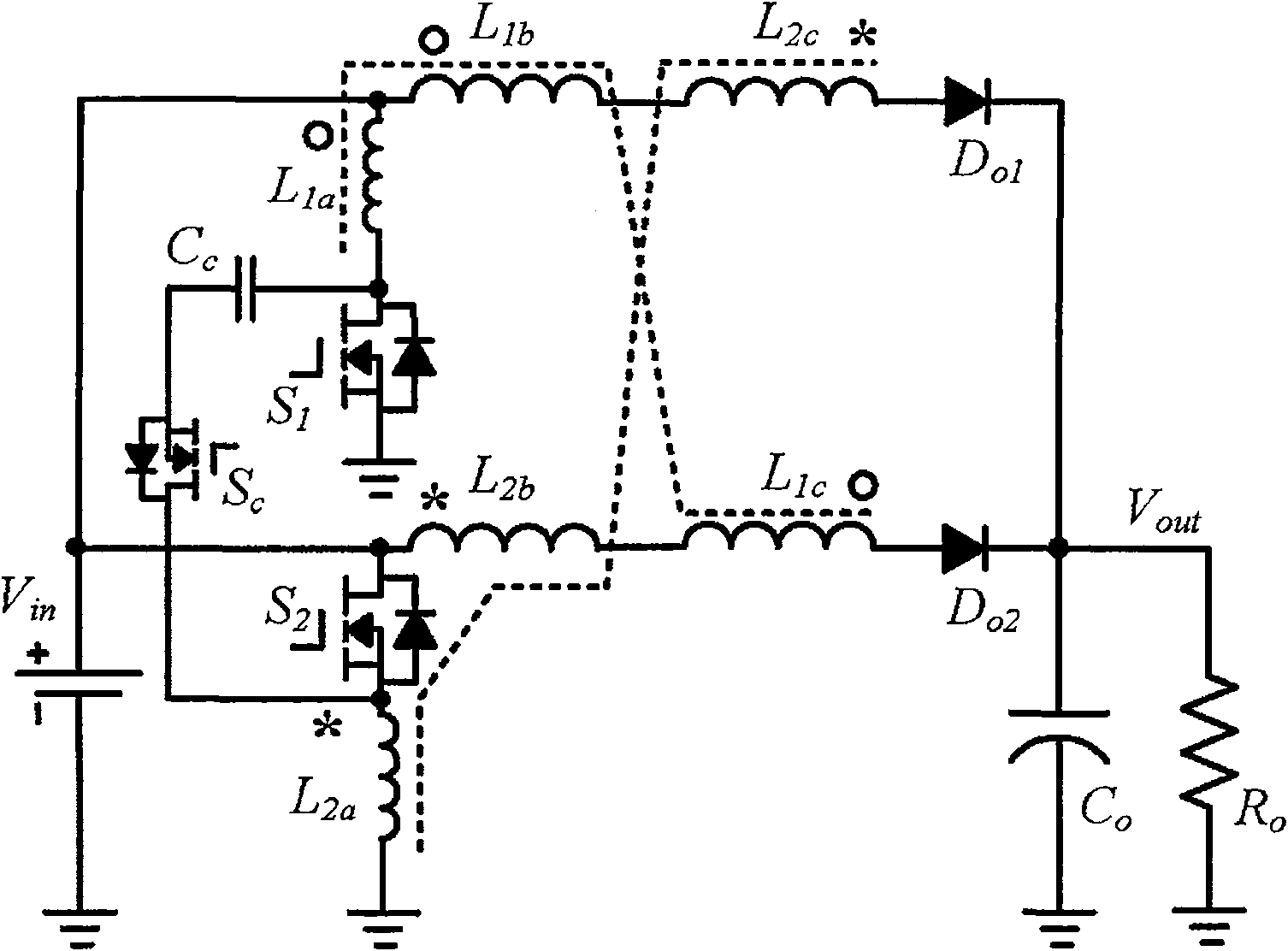 Active clamping stagger parallel connection voltage boosting-type converter