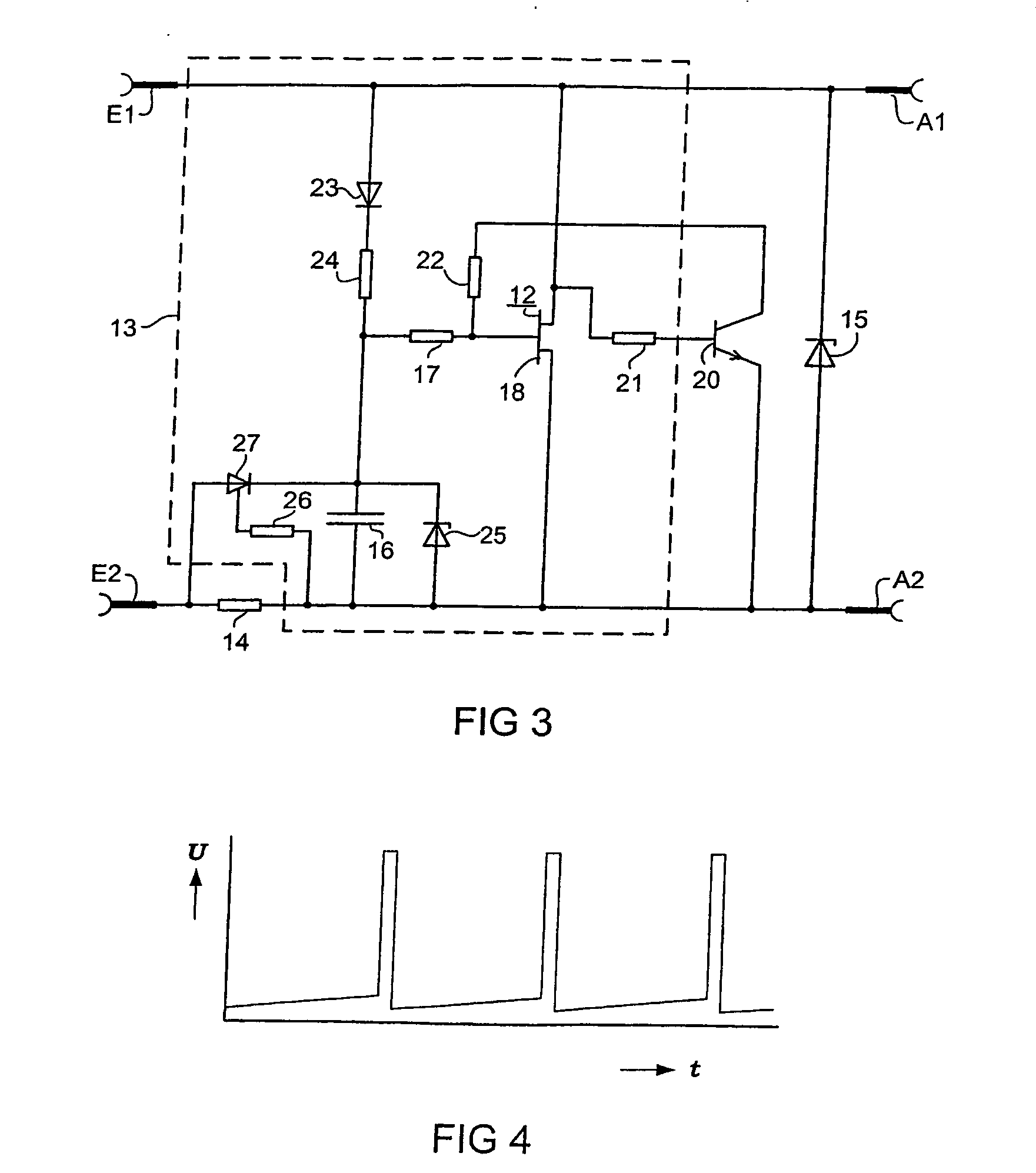 Analogue electronic trip device for an electrical power breaker responding to a short-circuit