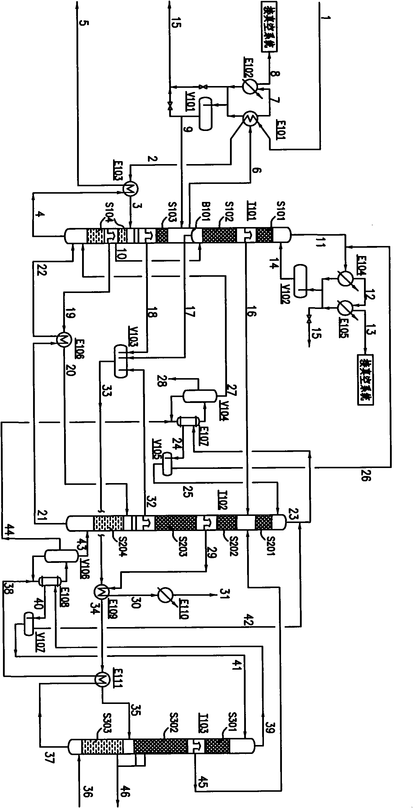 Energy-saving process for rectifying alcohol by adopting heat integration of three rectifying columns