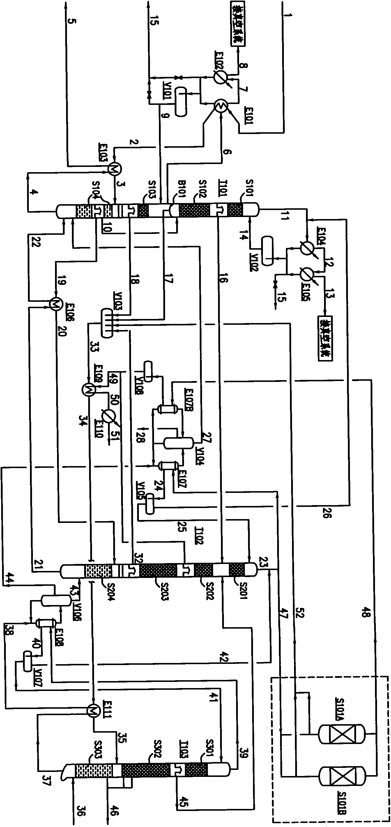 Energy-saving process for rectifying alcohol by adopting heat integration of three rectifying columns