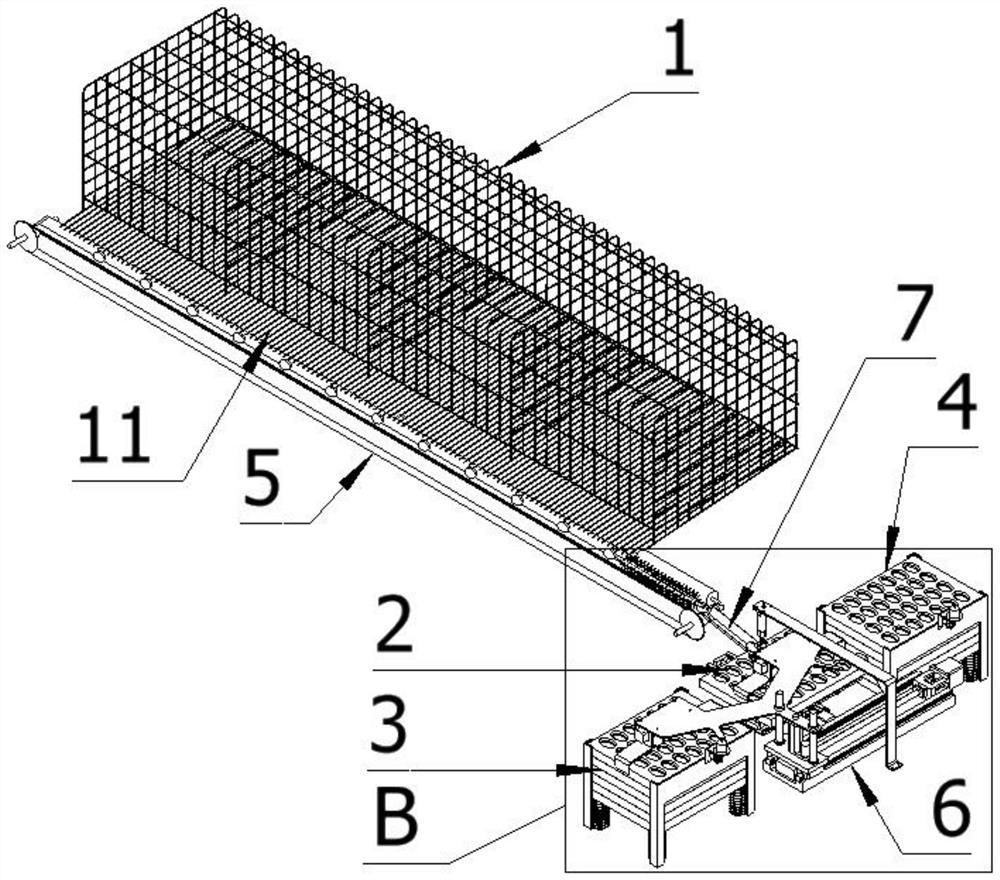 An automatic egg harvesting device for cage farming