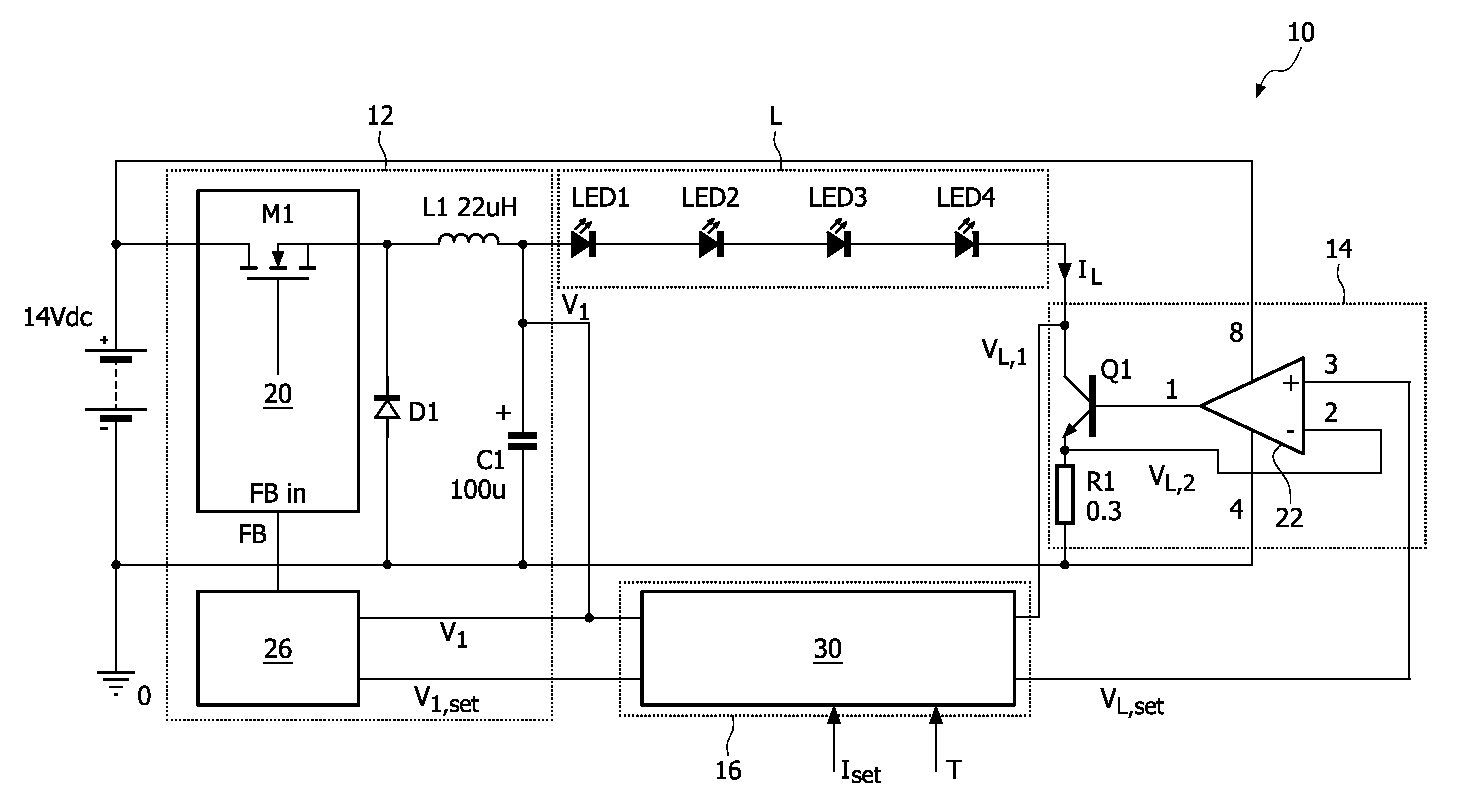Driver circuit for loads such as led, OLED or laser diodes