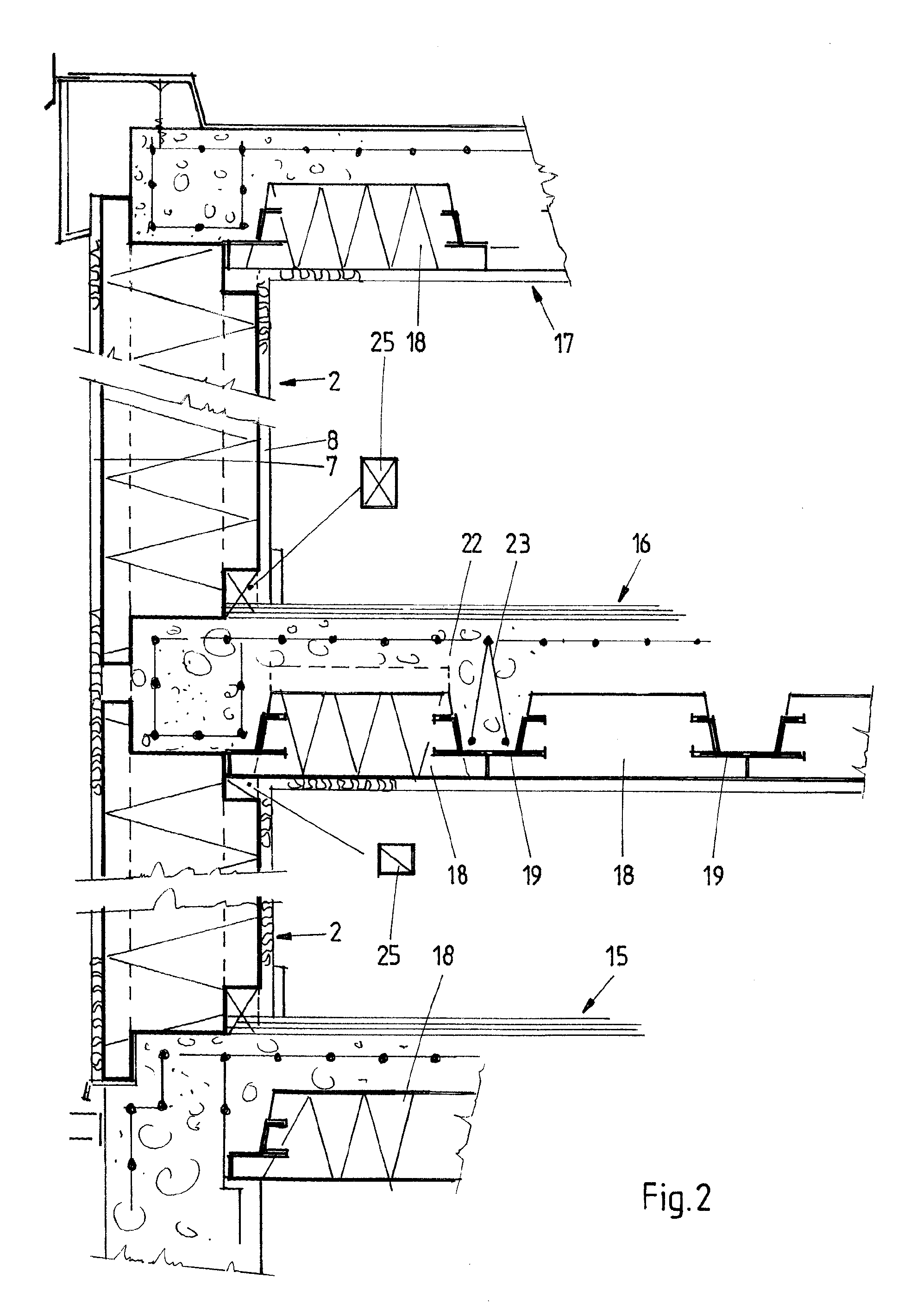 Method of constructing a building, such building, and wall and floor elements for use therein