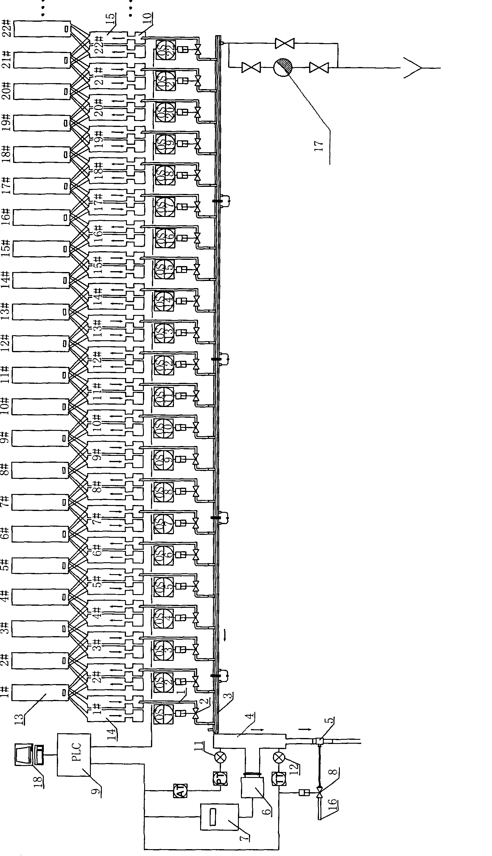 Method for detecting transverse oxygen content of burnt gas of coke oven and realizing device thereof