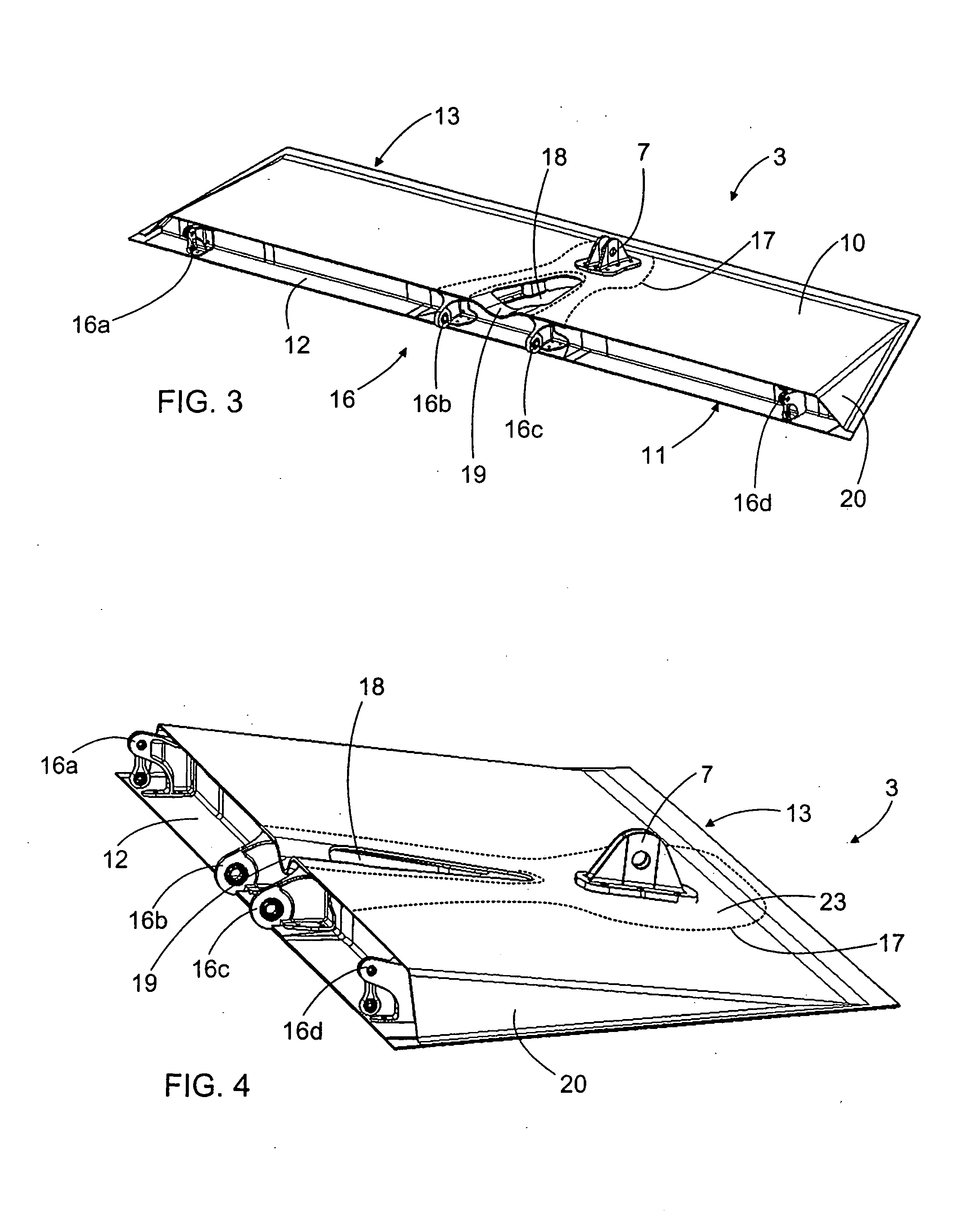 Pivoting panel for aircraft, and composite support piece