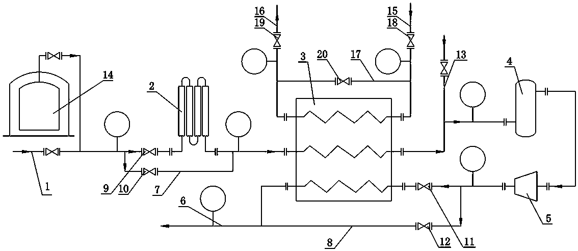 Low-temperature BOG (Boil off Gas) gas cold energy recovering device and process