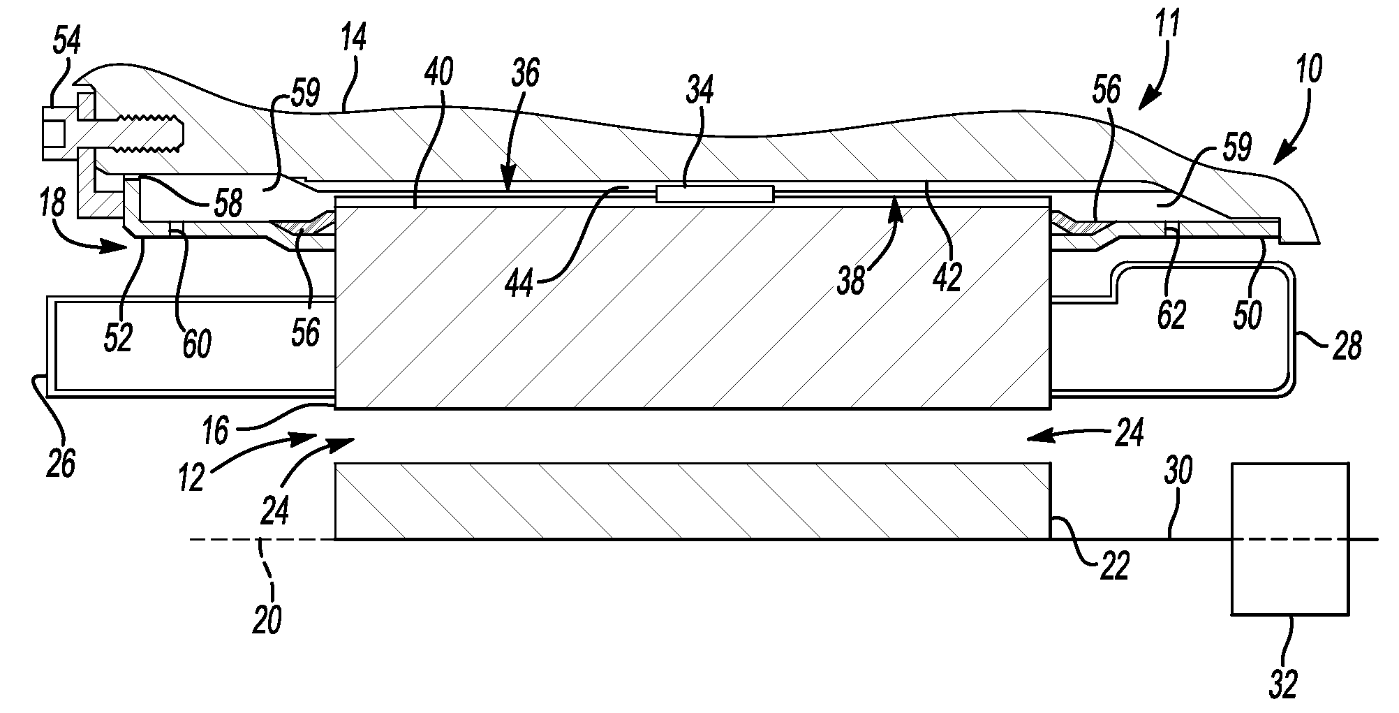 Electric motor assembly with stator mounted in vehicle powertrain housing and method