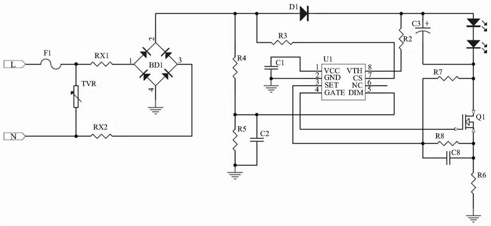 A LED lighting drive current linear adjustment and dimming control circuit