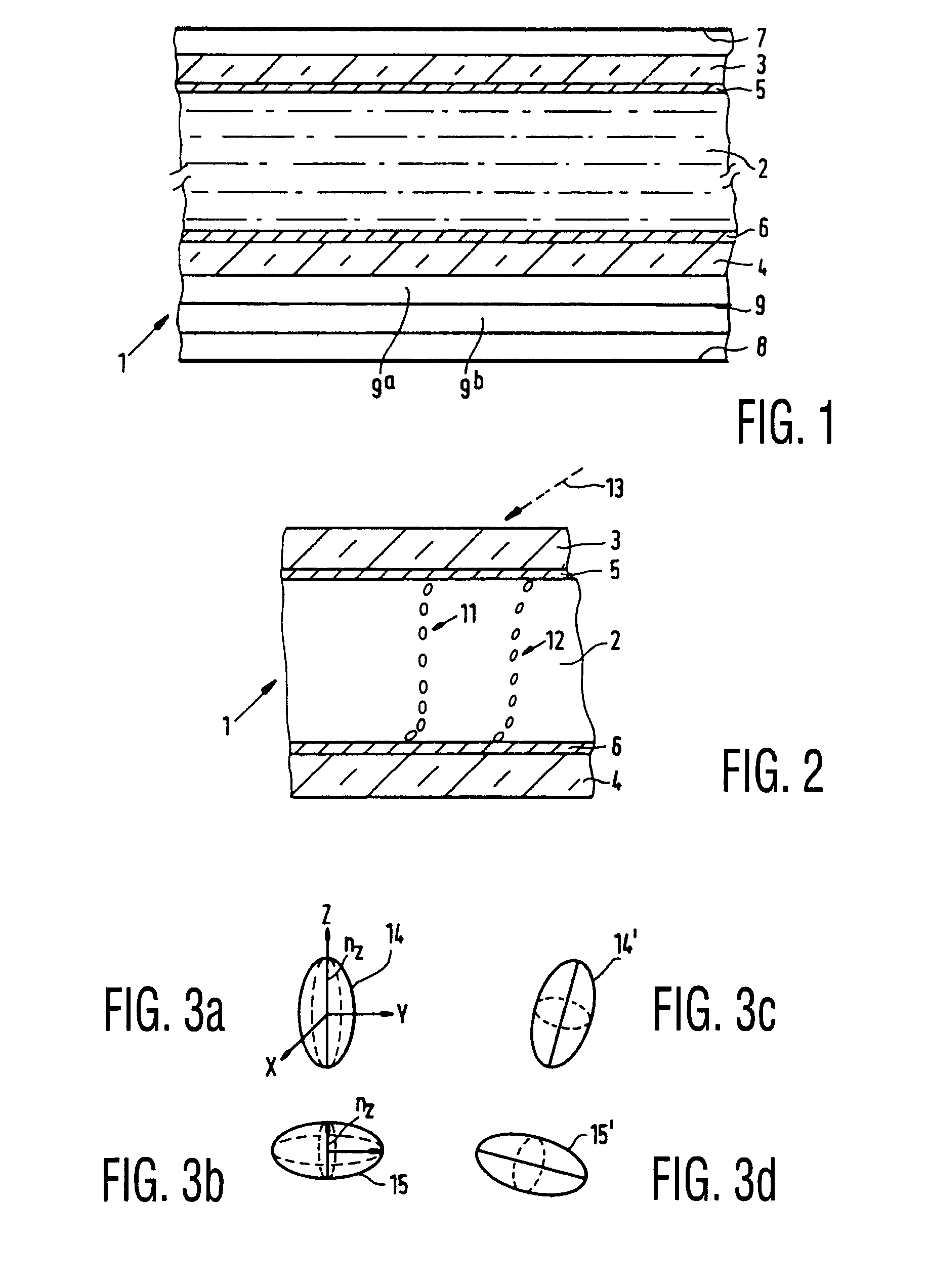 Method of manufacturing a compensator layer with retardation foils exhibiting tilt angles parallel to planes normal to the foils and angled with respect to one another