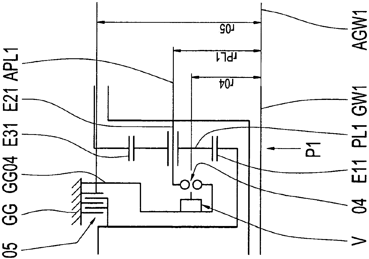 Transmission for a hybrid vehicle, drive train for a hybrid vehicle having such a transmission, and method for starting up a hybrid vehicle