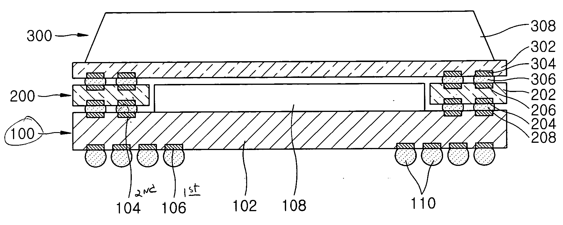 Stacked semiconductor package having interposing print circuit board