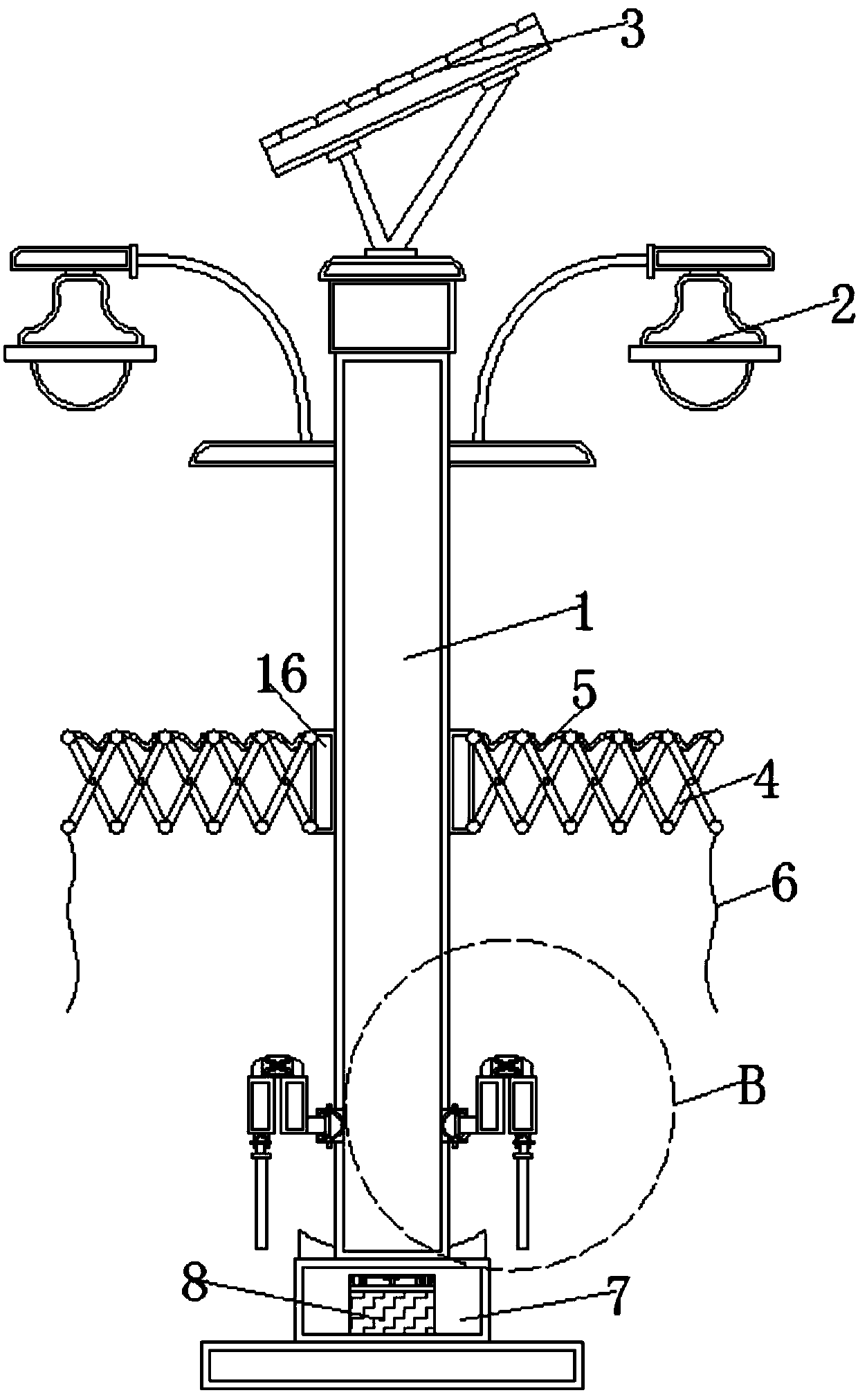 High-power street lamp with folding seat structure