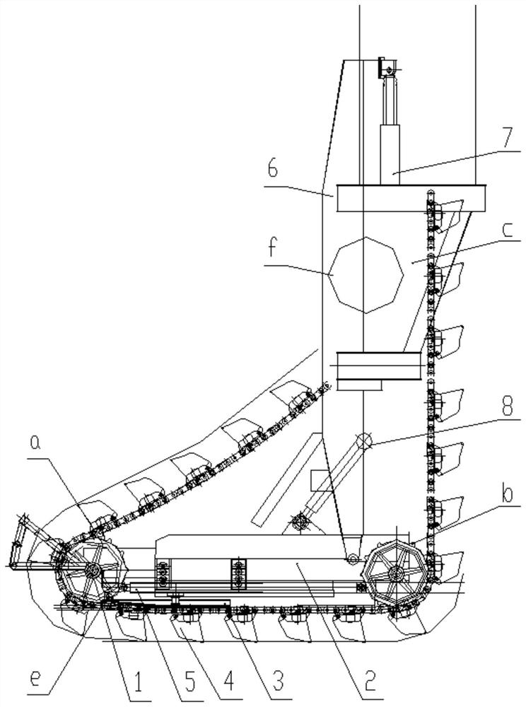 Chain bucket type continuous ship unloader material taking device with floating compensation function