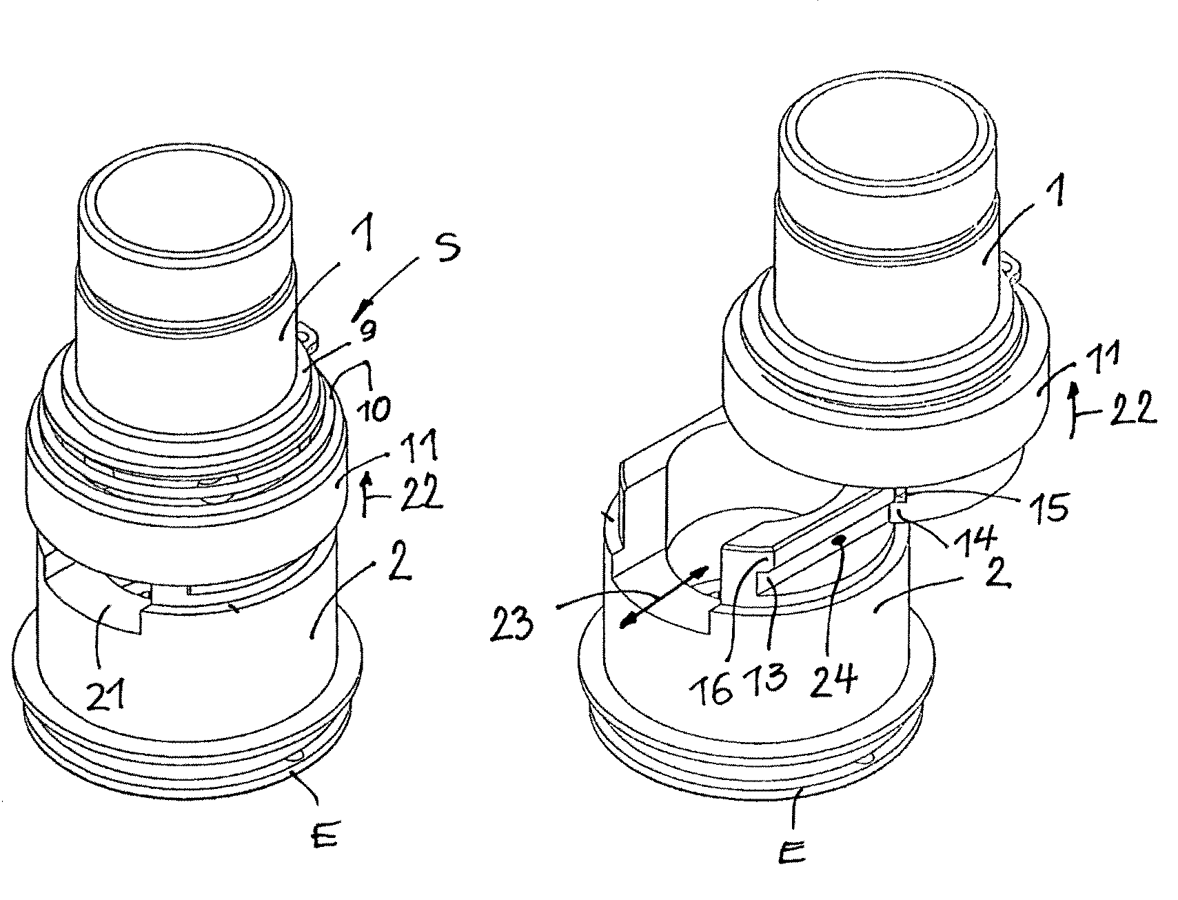 Device for closing containers with screw caps including quick change mechanism for closing element