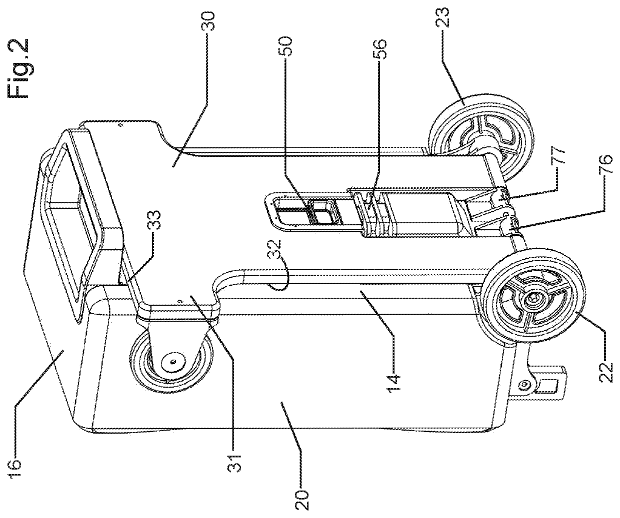 Rollable personal container transport device with rotating platform